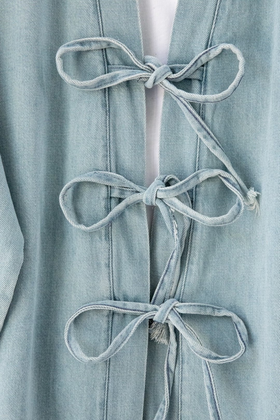 Tie-Front Denim Kimono Set with Pockets - Light Blue - Podyumplus - by Peralane - photo 6