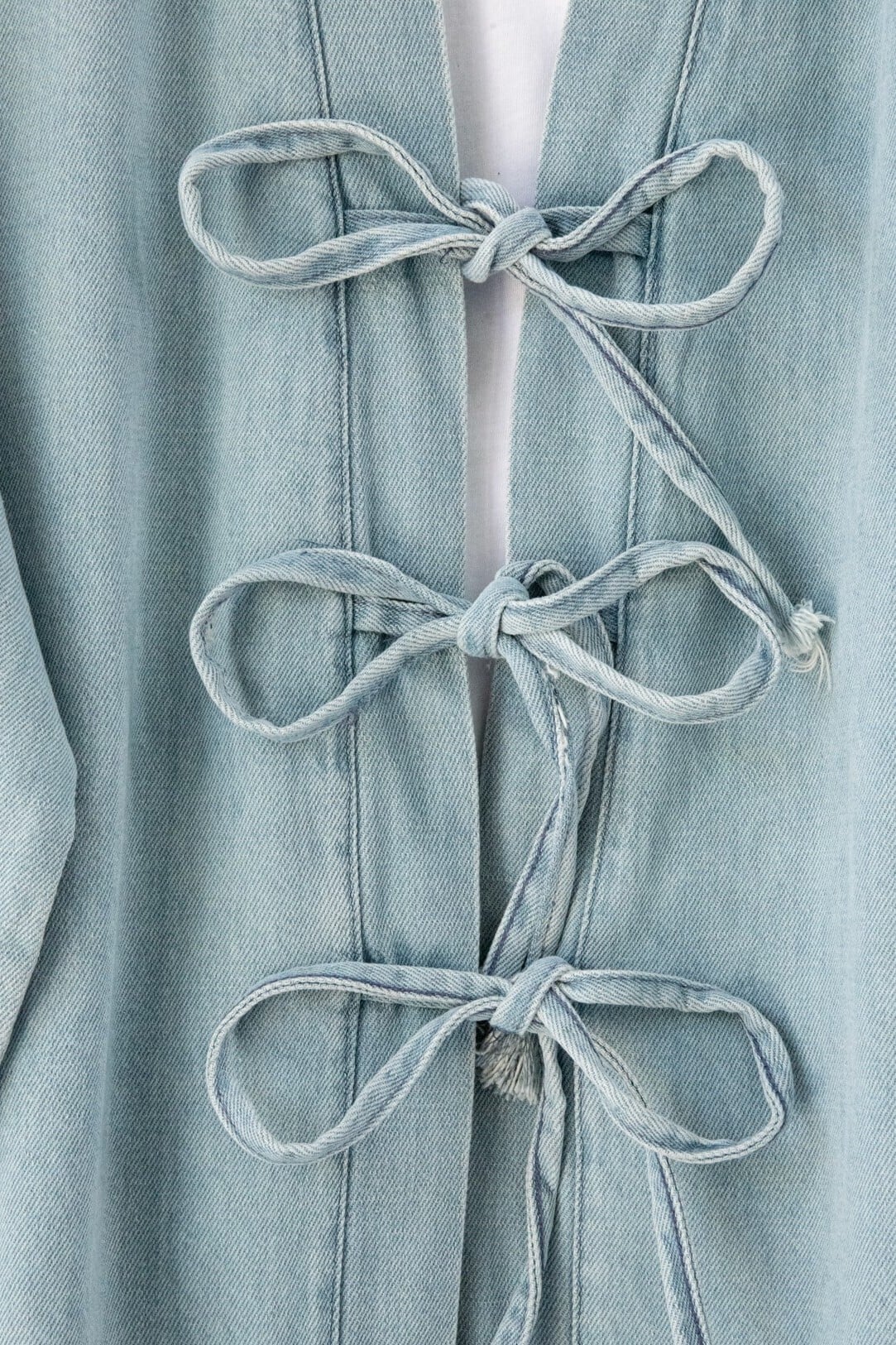Tie-Front Denim Kimono Set with Pockets - Light Blue - Podyumplus - by Peralane - photo 6