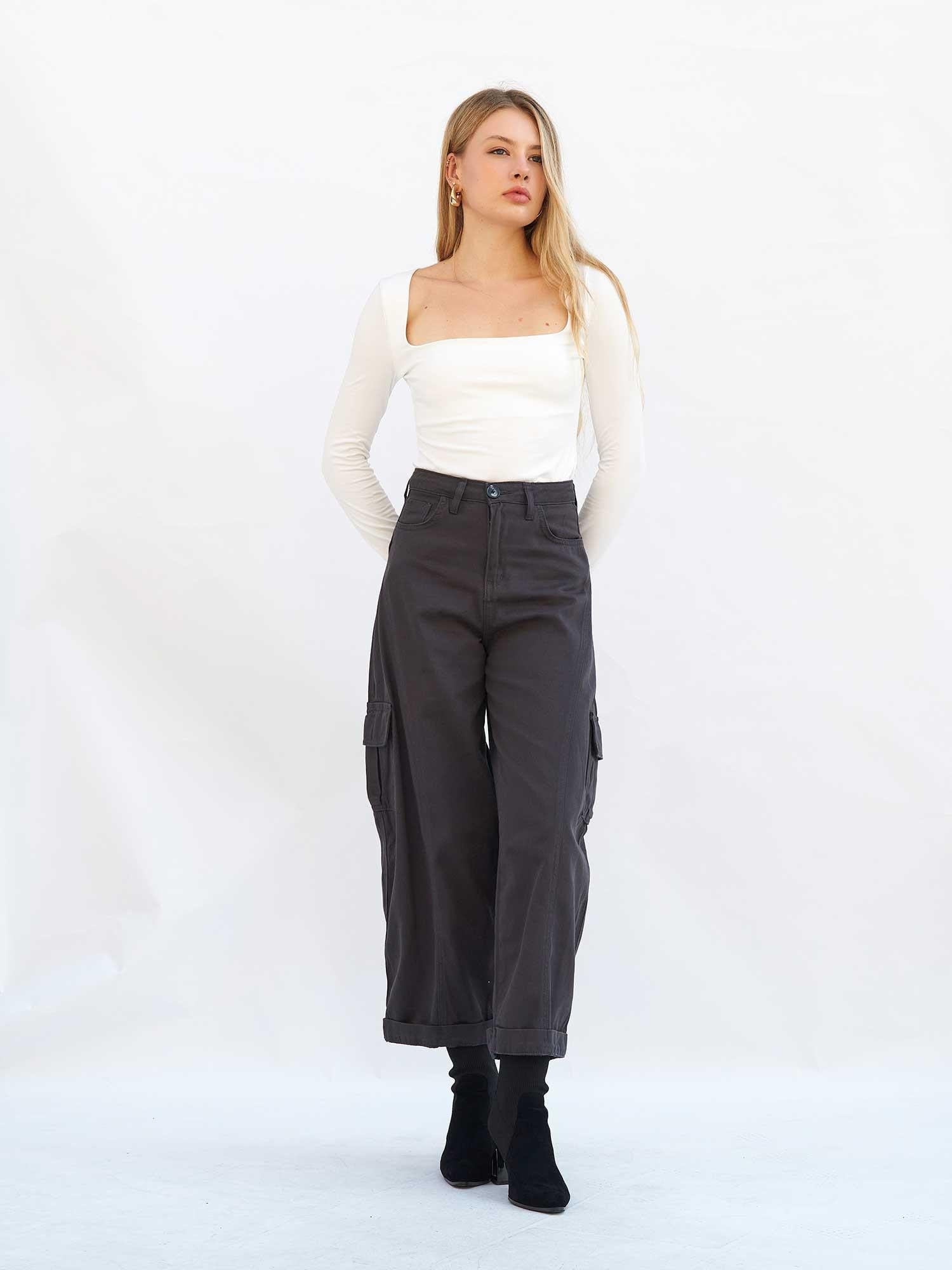 Square Neck Long Sleeve Ribbed T-Shirt - Ecru - Lefon - by Peralane - photo 4