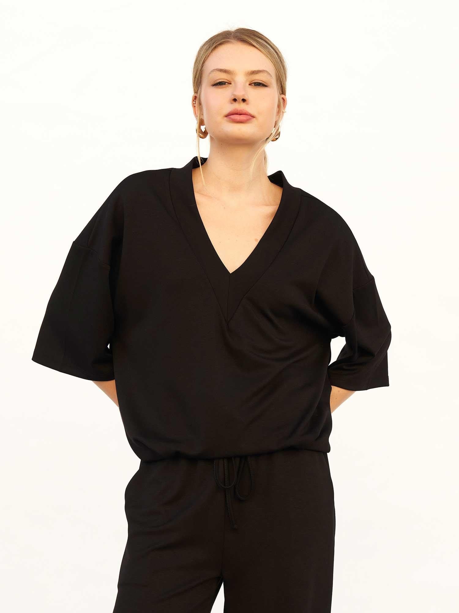 Black V-Neck Knit Blouse - Lefon - by Peralane - photo 8