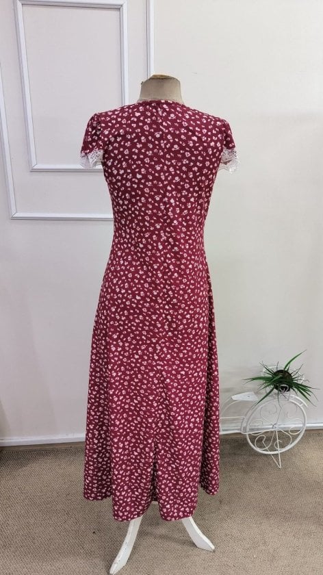 Women's Short Sleeve Deep V-Neck Lace Detail Floral Print Midi Dress - Janes - by Peralane - photo 8