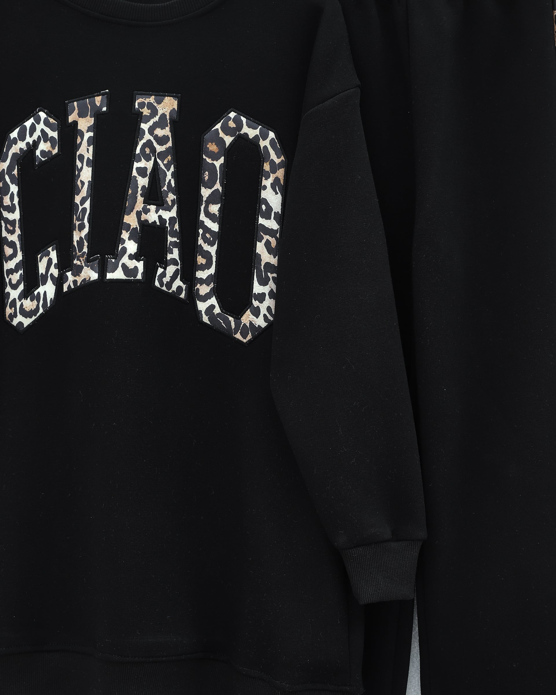 Front Print Leopard Detail Three-Thread Sweatshirt and Trousers Set - Black - Podyumplus - by Peralane - photo 5