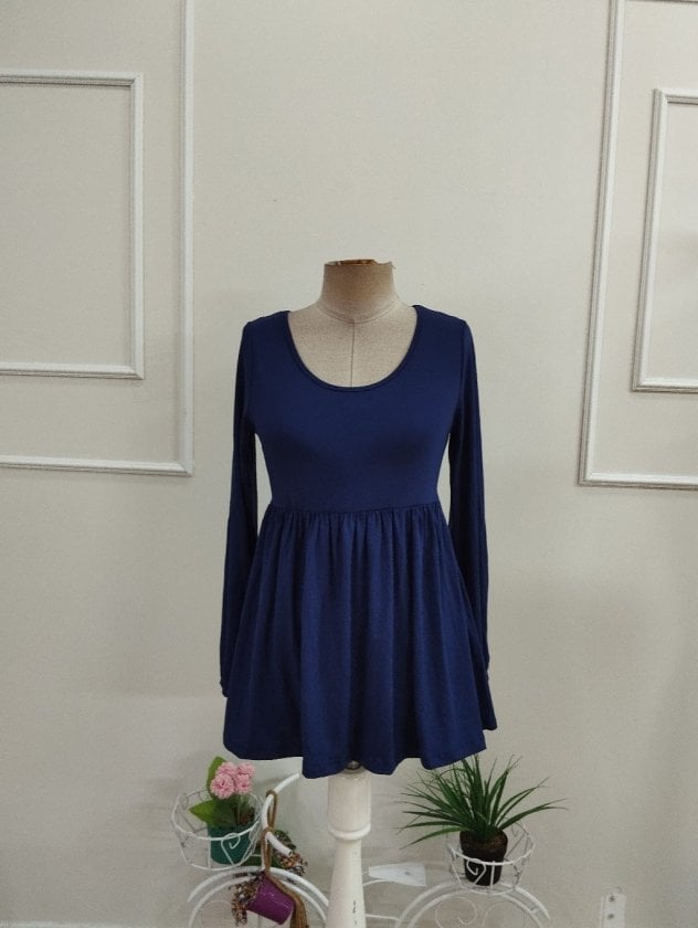 Women's Long Sleeve Round Neck Navy Blue Knit Tunic - Janes - by Peralane - photo 2