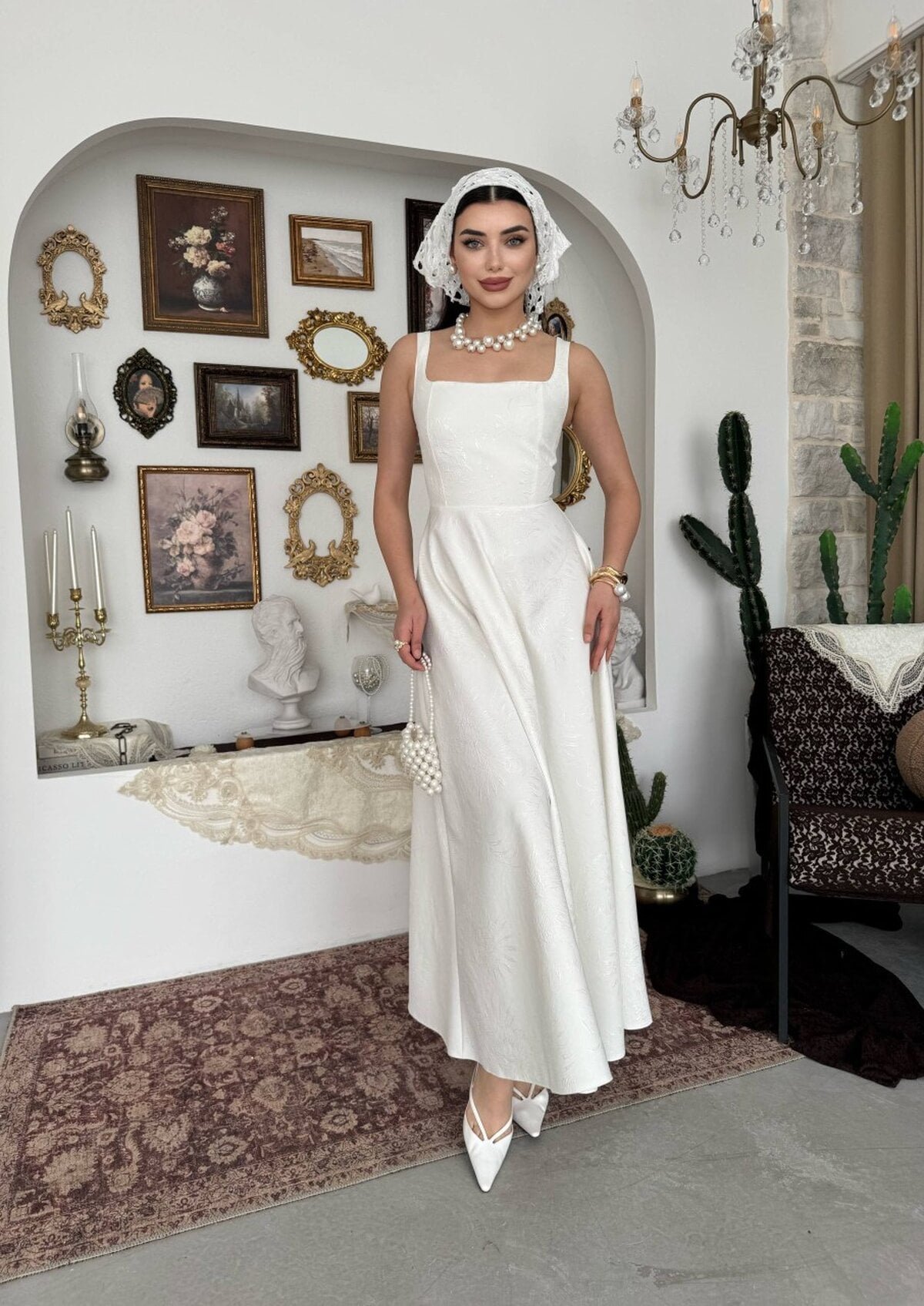 Ekru Jacquard Midi Dress with Square Neckline - Pack of 6 - Etika - by Peralane - photo 4