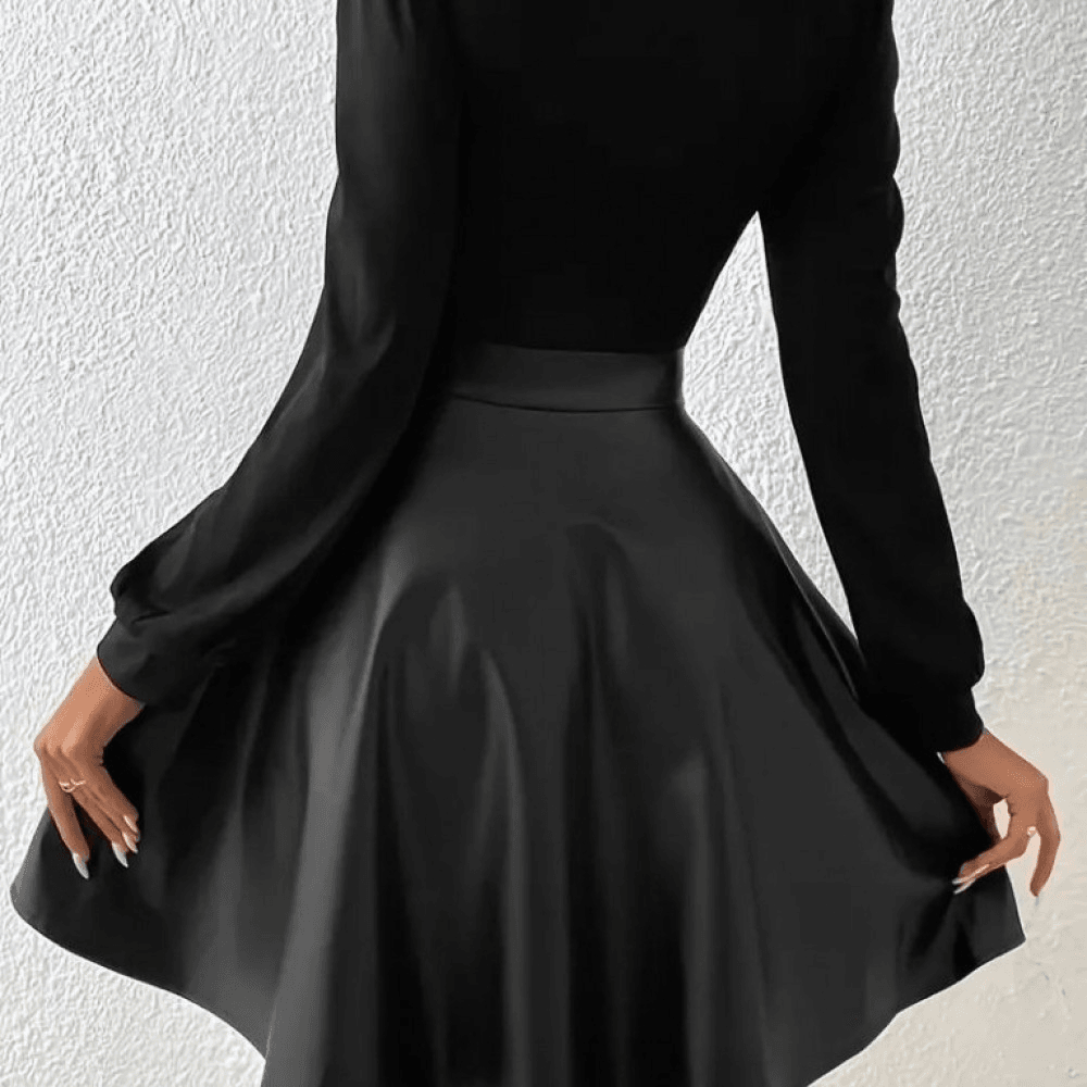 Women's Long-Sleeve Square Neck Top with Faux Leather Mini Skirt Set - Janes - by Peralane - photo 13