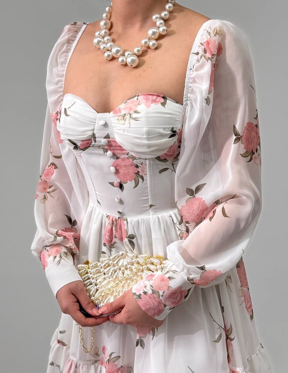 Women's White Floral Print Mini Dress with Sheer Puff Sleeves - Etika - by Peralane - photo 9