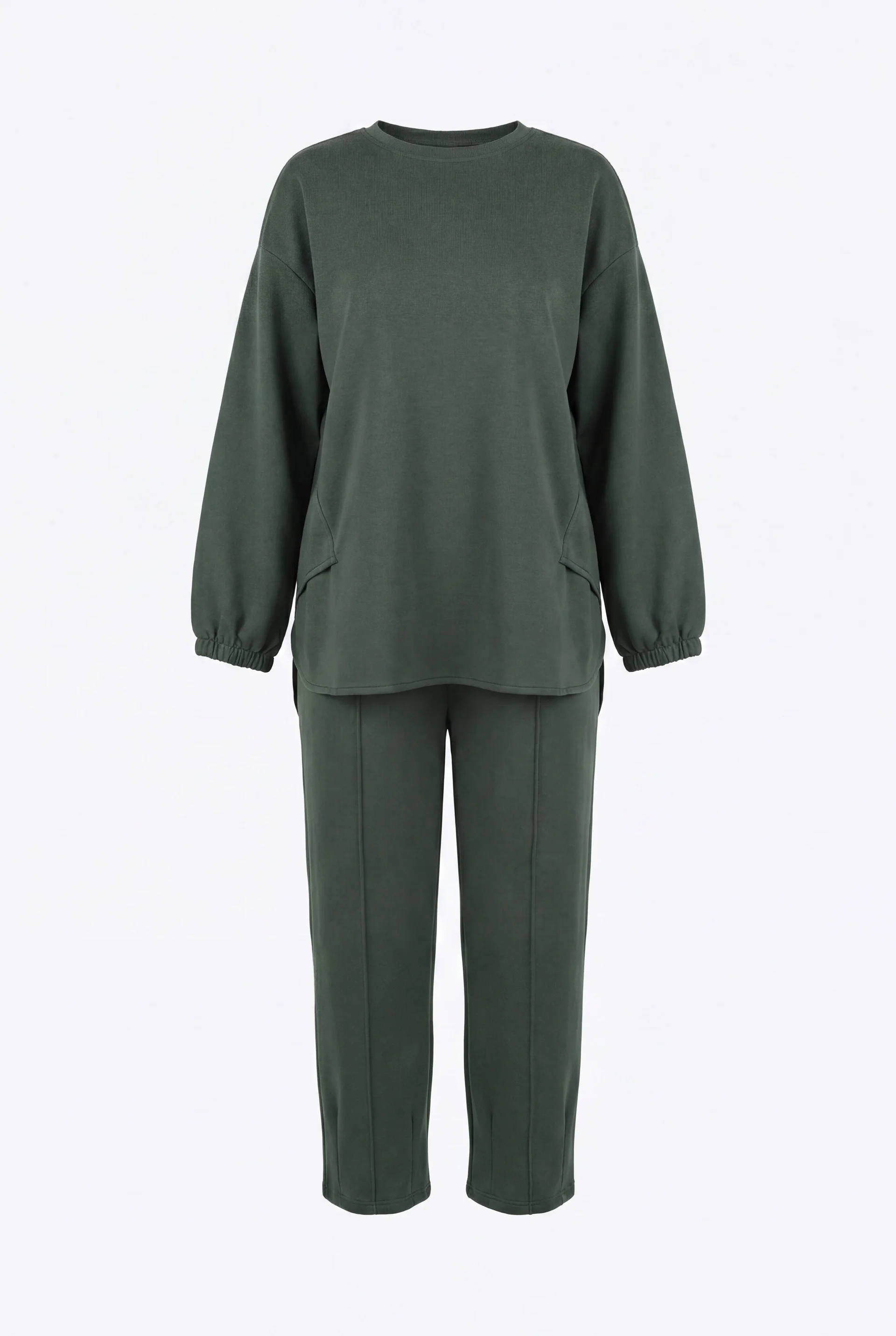 Long Back Bicycle Neck Long-Sleeve Top and Trousers Tracksuit Set - Khaki - Podyumplus - by Peralane - photo 5