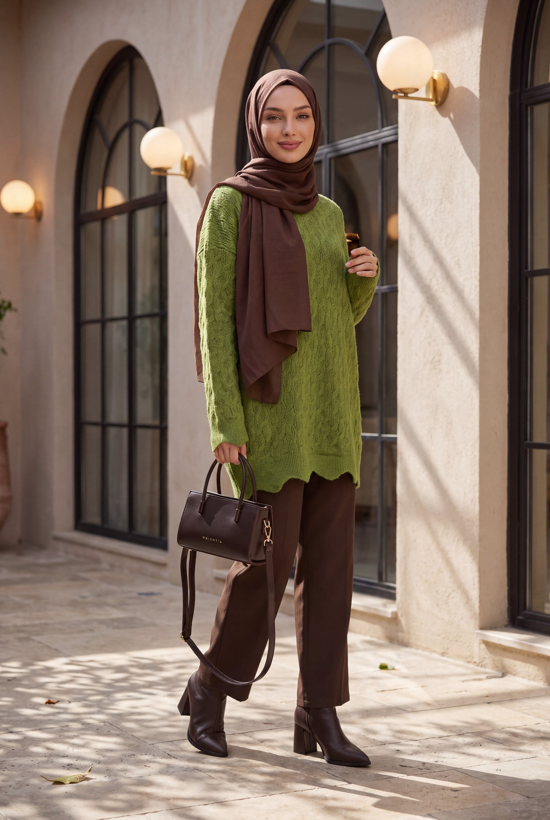 Chain Patterned Crewneck Loose Knit Tunic - Pistachio Green - Podyumplus - by Peralane - photo 4