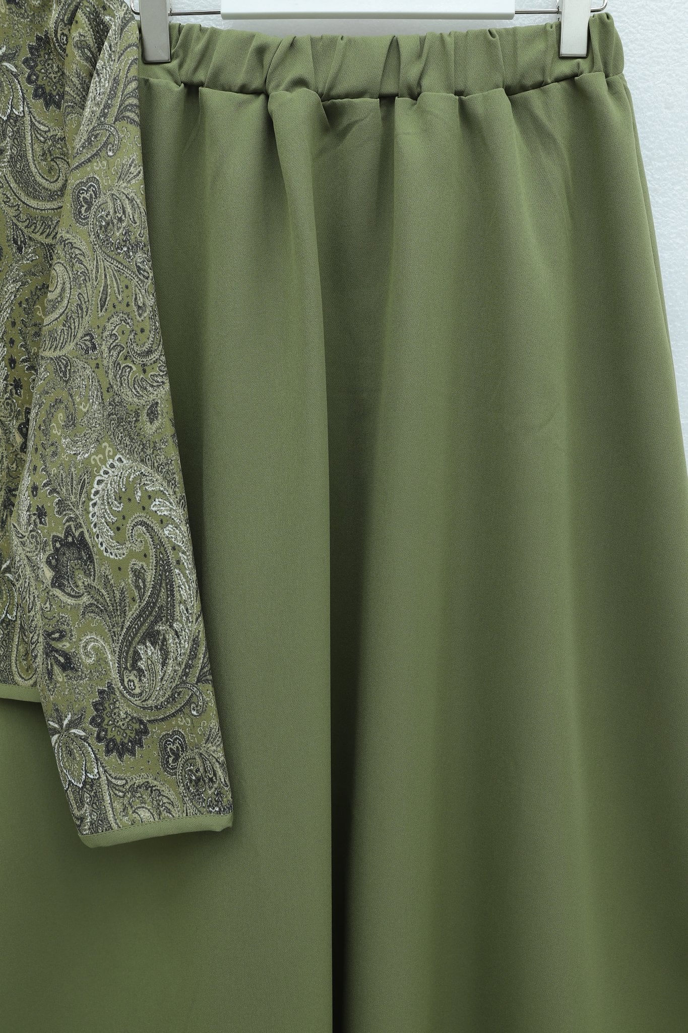 Top Button Ethnic Print Skirted Crepe Set - Olive - Podyumplus - by Peralane - photo 4