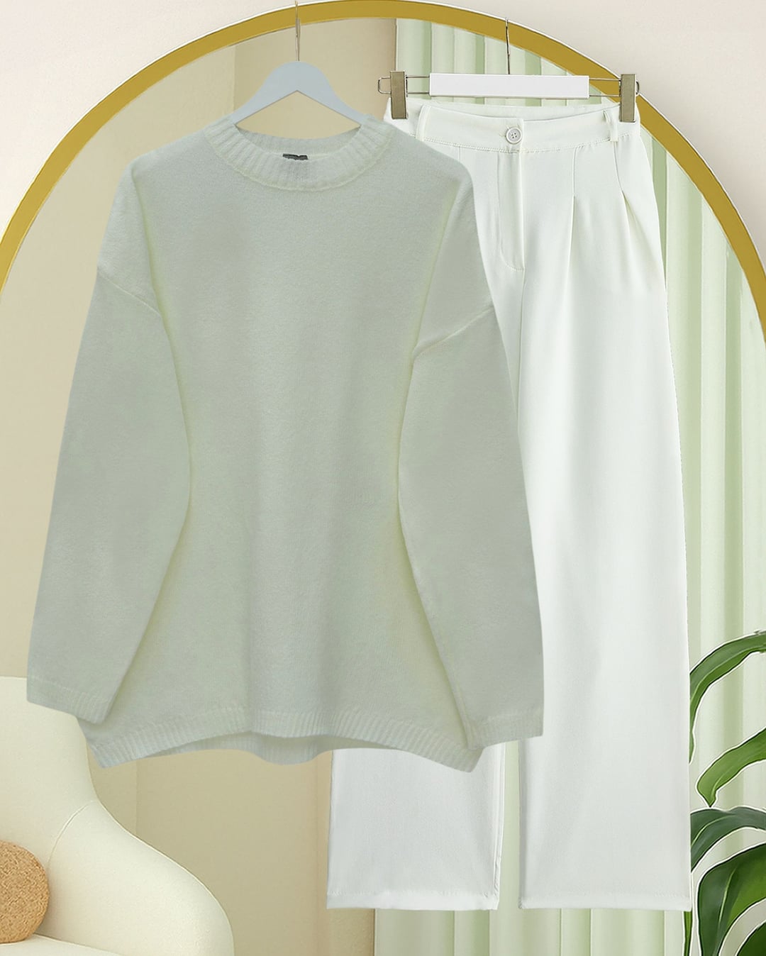 Round Neck Oversized Knit Sweater - White - Podyumplus - by Peralane - photo 3