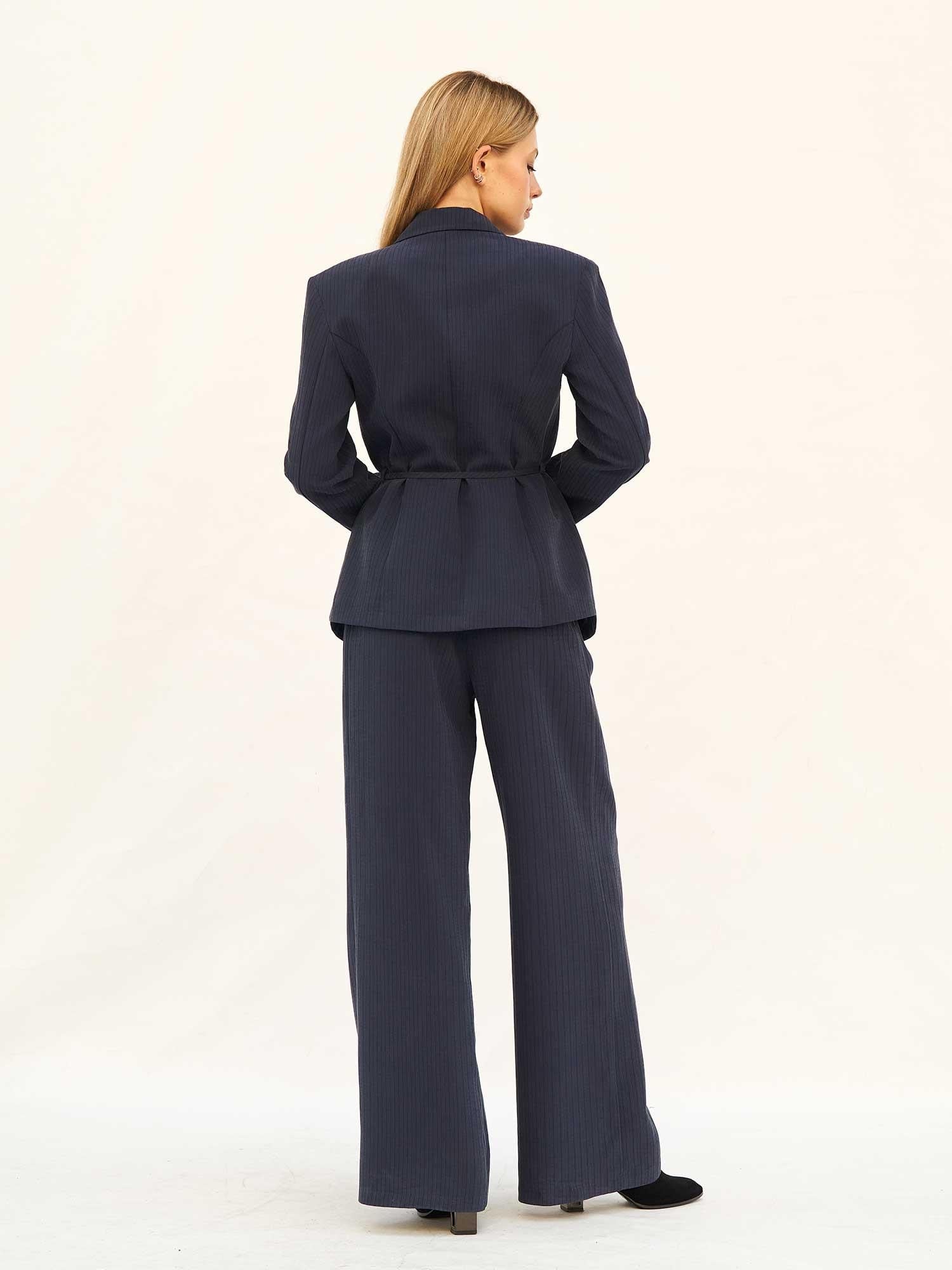 Navy Pinstripe Blazer and Wide-Leg Trousers Set - Lefon - by Peralane - photo 3