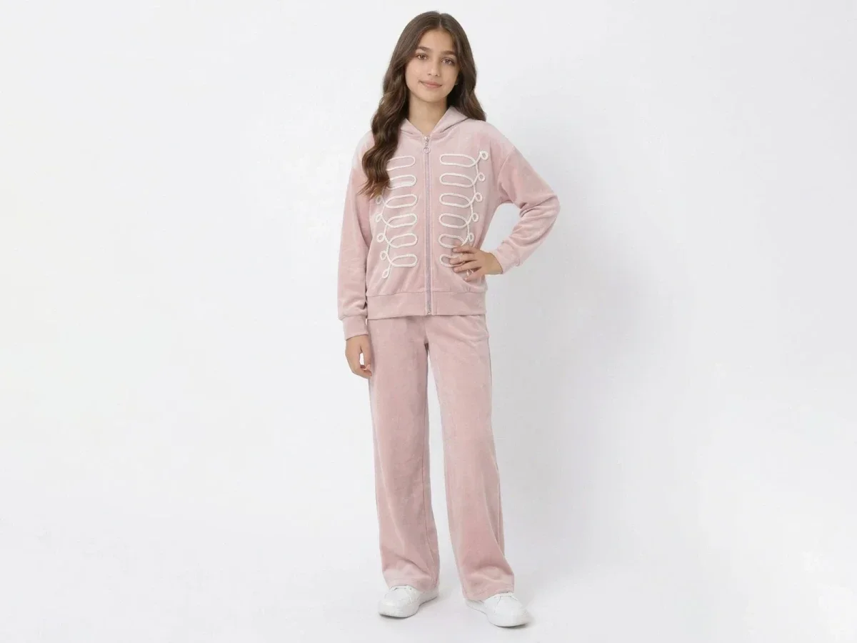 Striped Detail Girls' Tracksuit Set in Soft Pink - Mensis - by Peralane