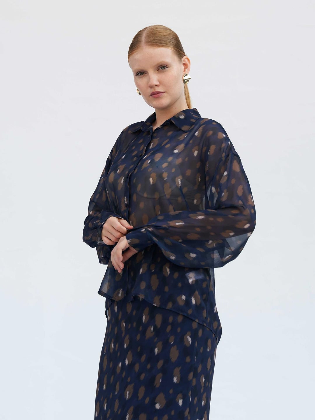 Navy Sheer Blouse with Abstract Print - Lefon - by Peralane - photo 9