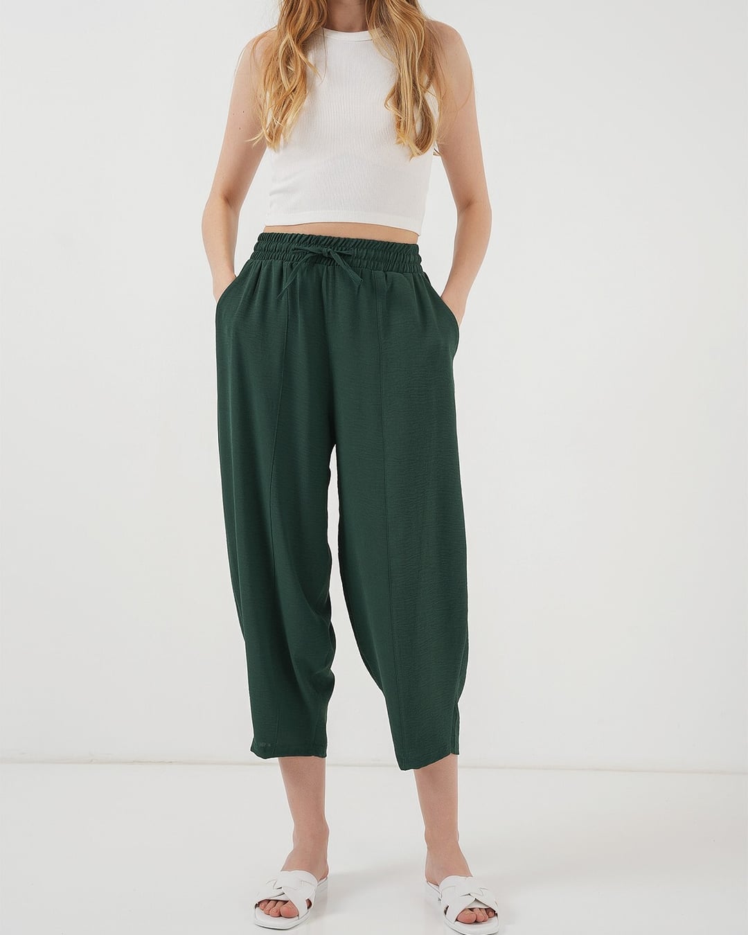 Women's Emerald Green Drawstring Trousers - Bigdart - by Peralane - photo 2
