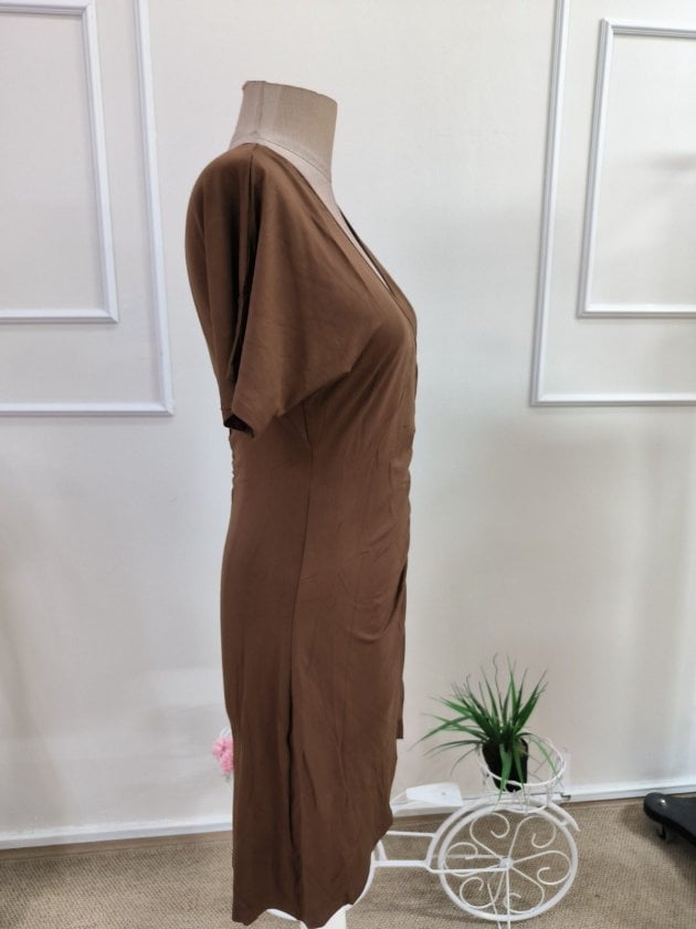 Women's Brown Wrap Dress with Asymmetric Hem - Janes - by Peralane - photo 5