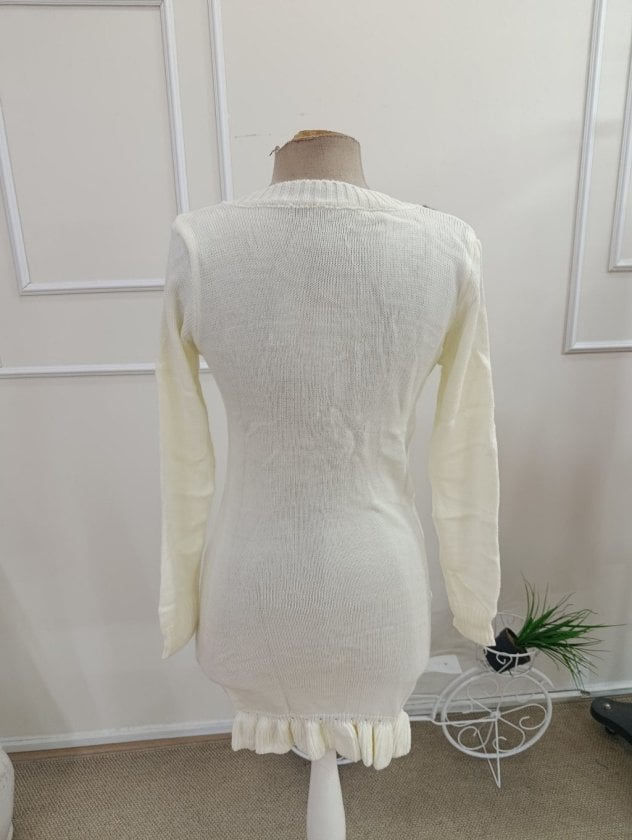 Women's Knitted Dress with Lace-Up V-Neck and Bow Detail - Janes - by Peralane - photo 6