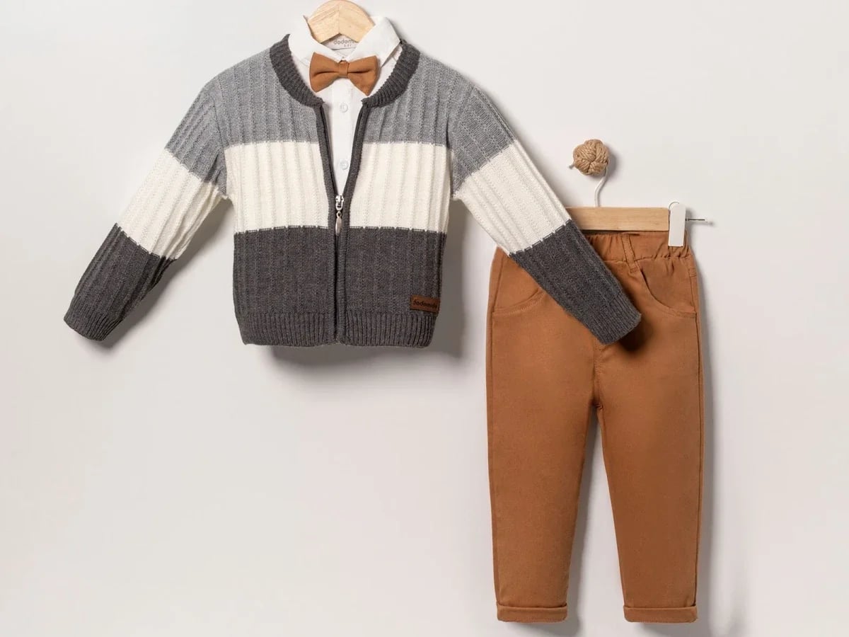 Bow Tie Detail Cardigan 3-Piece Boys Set - Eymus - by Peralane