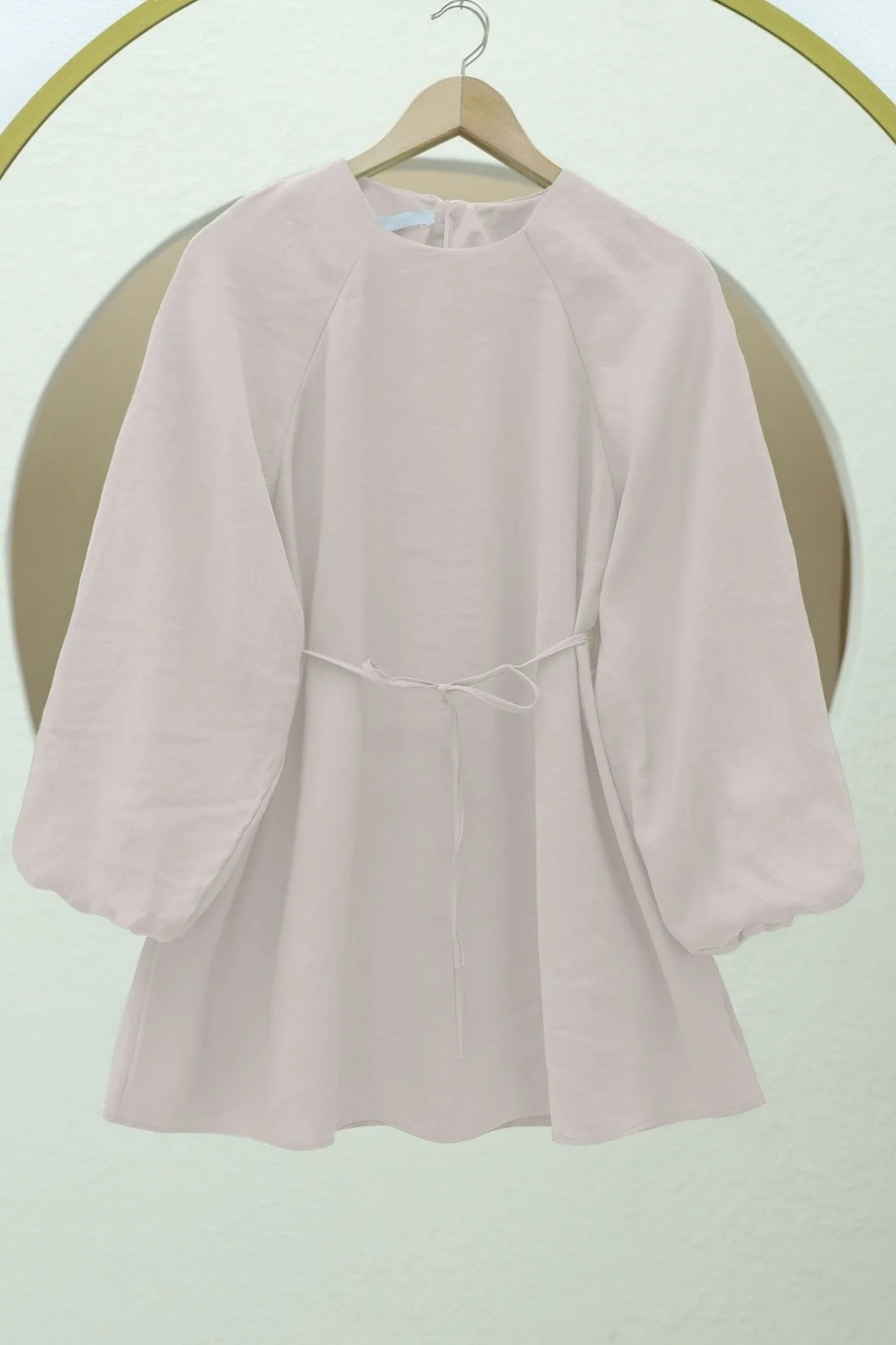 Round Neck Tie-Waist Balloon Sleeve Tunic - Stone - Podyumplus - by Peralane - photo 6