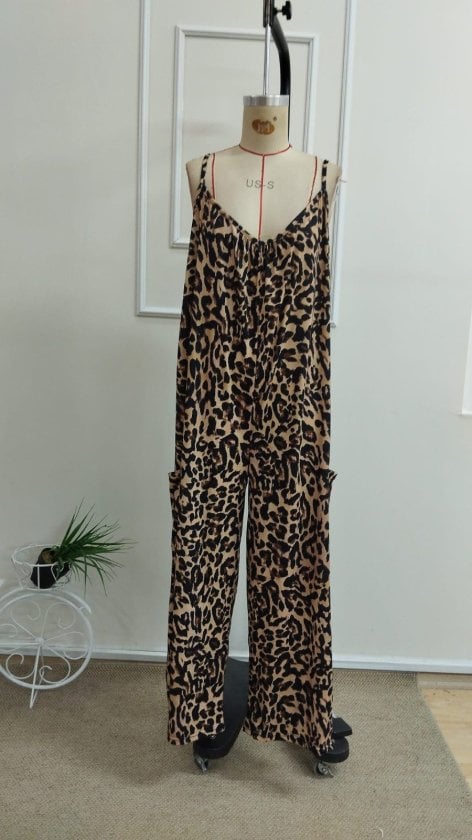 Women's Sleeveless Wide-Leg Leopard Print Jumpsuit with Pockets - Janes - by Peralane - photo 4