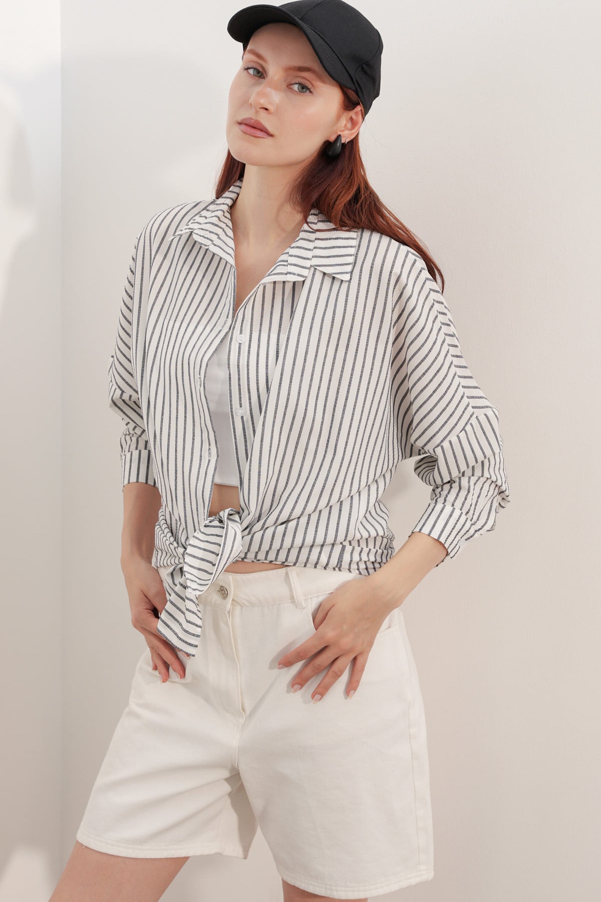 Women's Oversized Striped Shirt 20412 - Black - Bigdart - by Peralane - photo 2