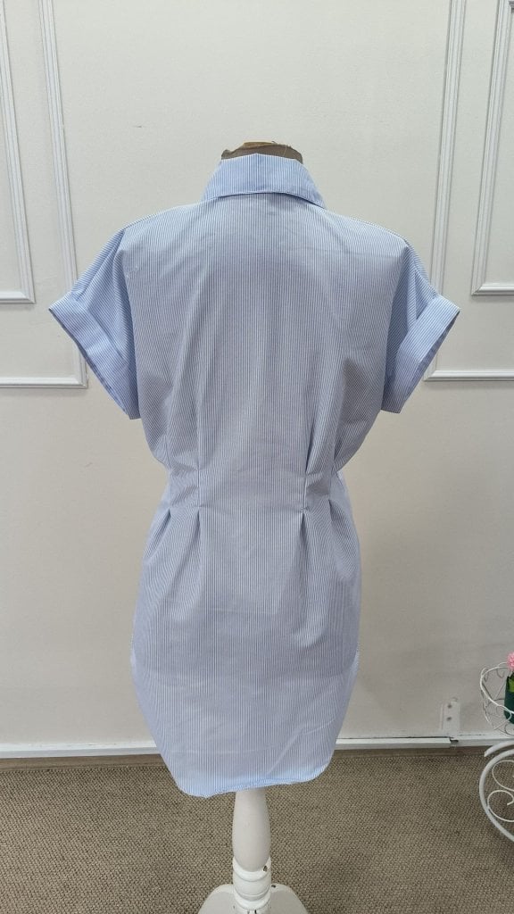 Women's Blue and White Striped Short-Sleeve Button-Front Shirt Dress - Janes - by Peralane - photo 9