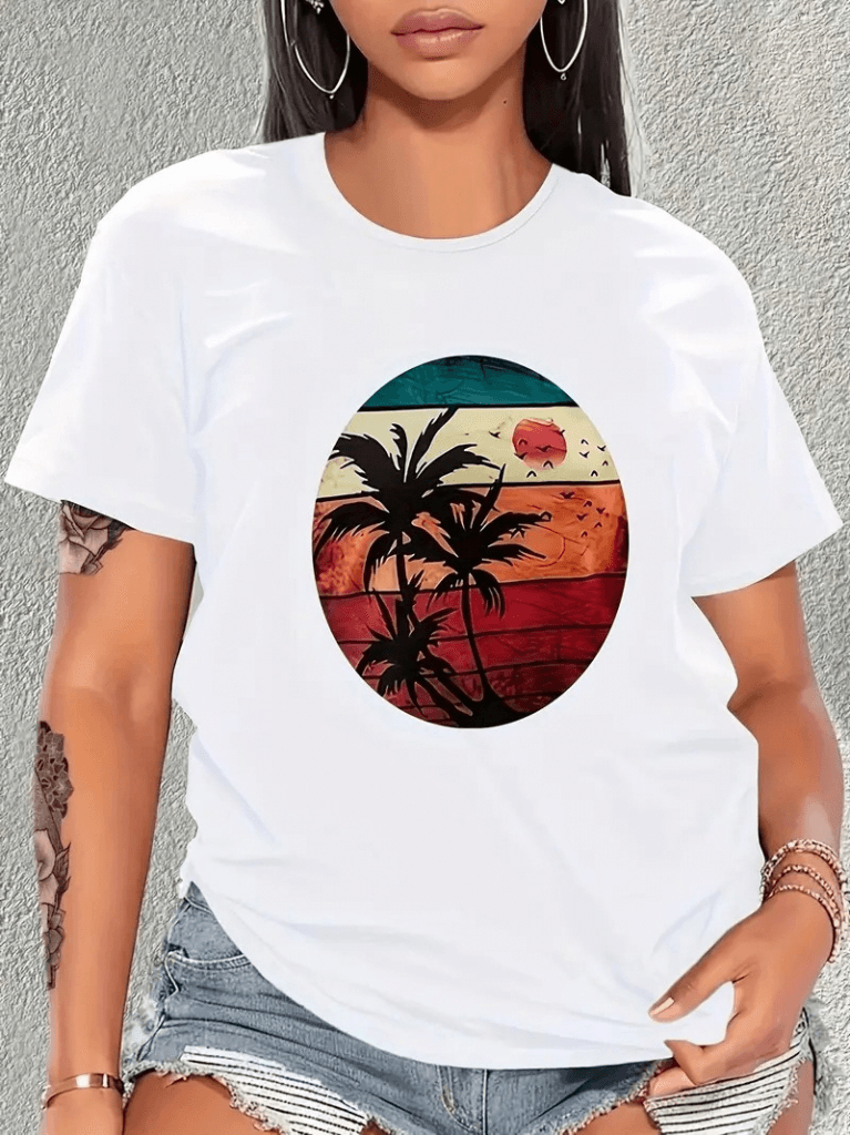 Women's Short-Sleeve Palm Print Viscose T-Shirt - Janes - by Peralane - photo 10
