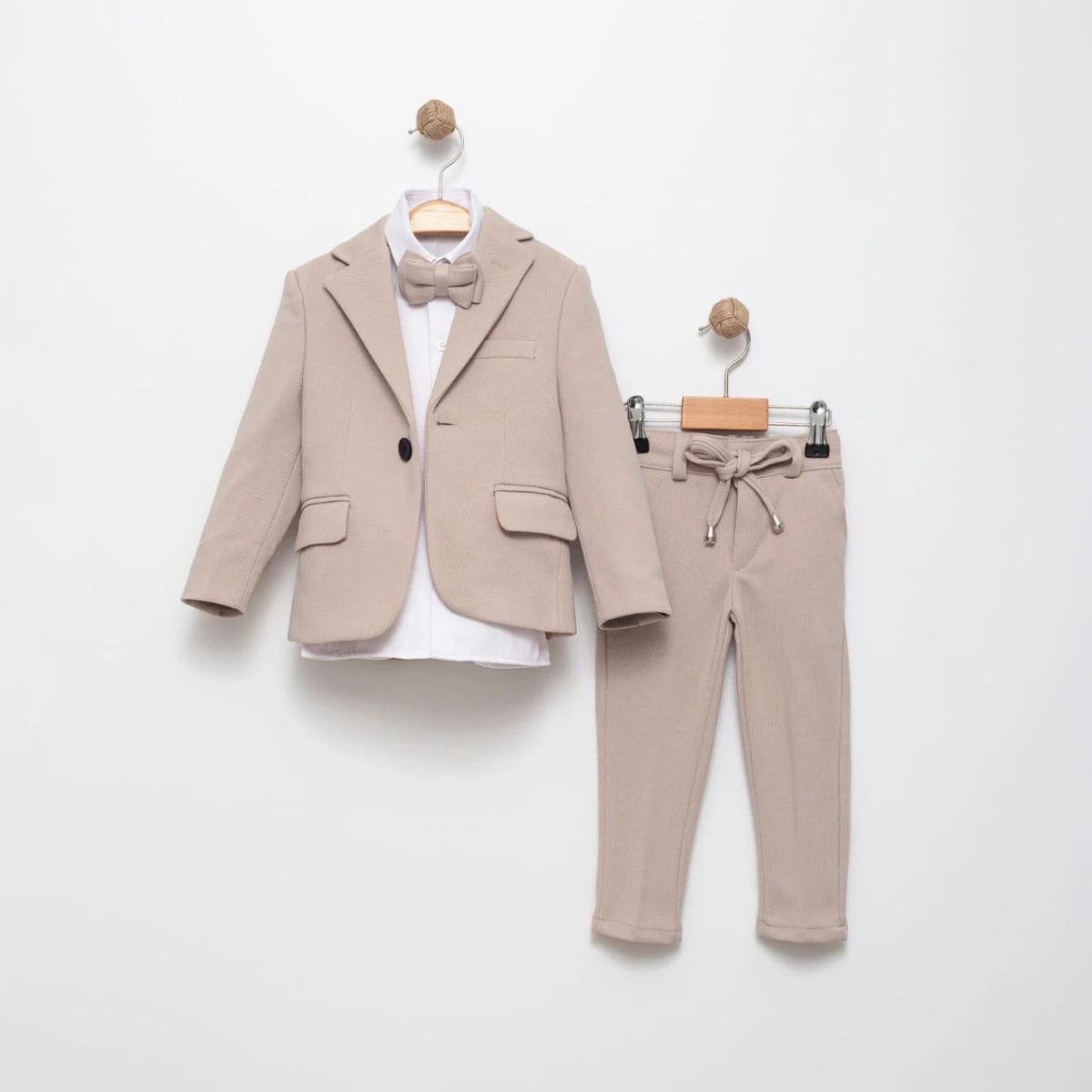 Boys' Beige Fabric Full Suit Set with Jacket - 5 Piece - Terry - by Peralane
