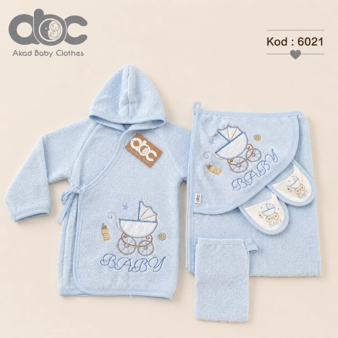 Baby Bathrobe and Towel Set (4 Pieces) - Light Blue - Has Bereket - by Peralane