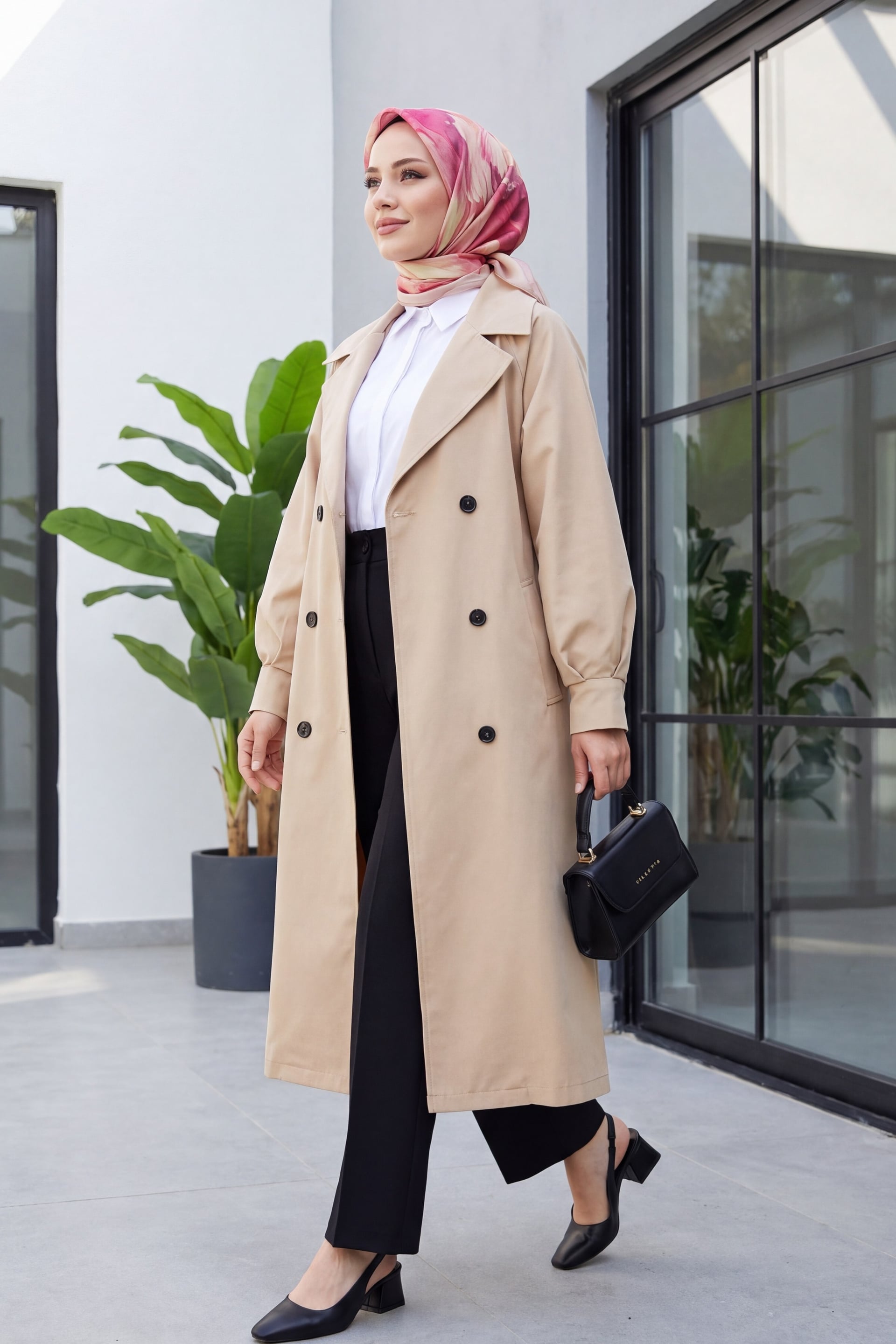 Beige Oversize Belted Trench Coat with Shawl Collar - Podyumplus - by Peralane - photo 4
