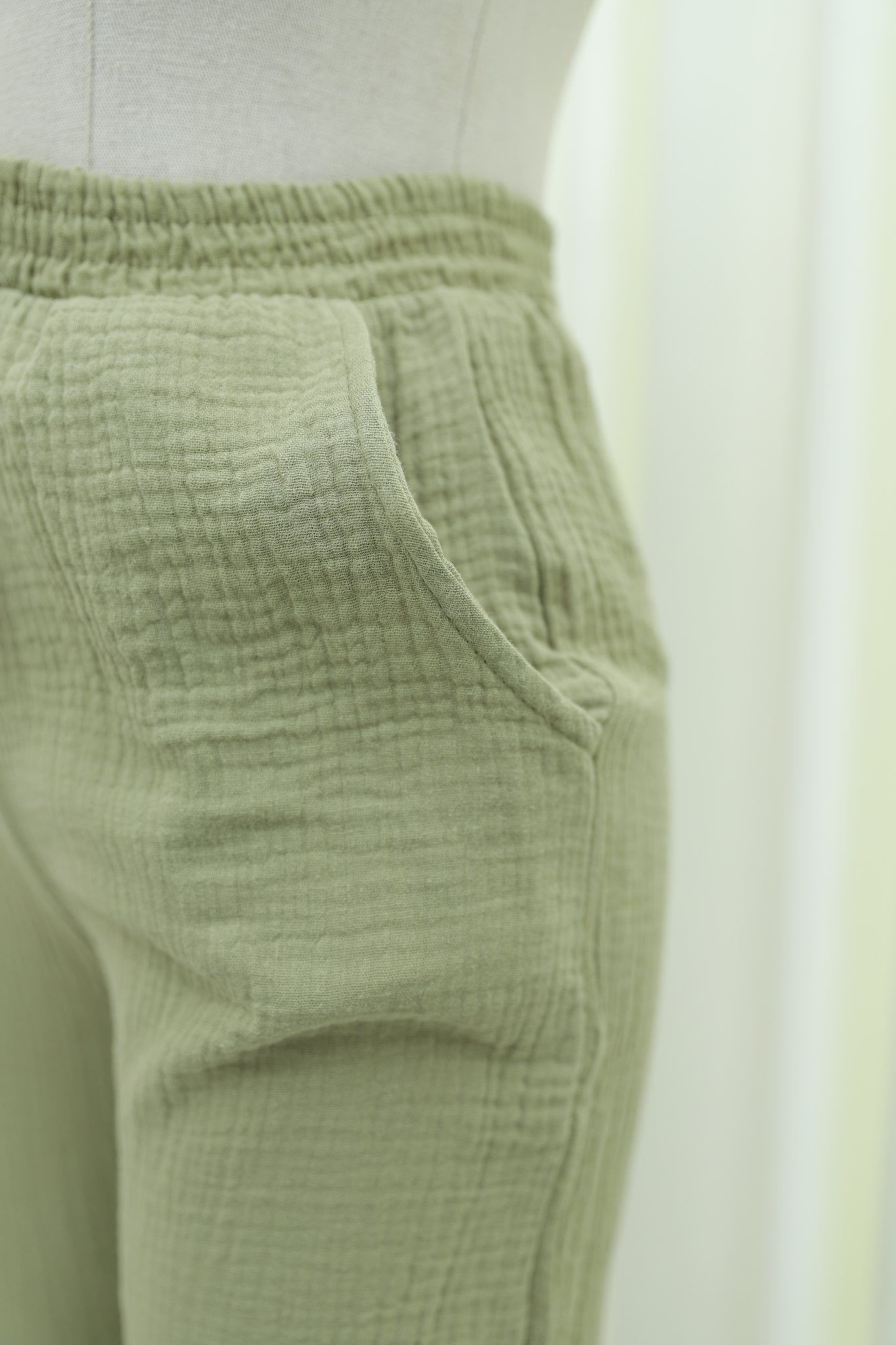 Drawstring Detail Pocket Waistband Elastic Muslin Trousers - Olive Green - Podyumplus - by Peralane - photo 5