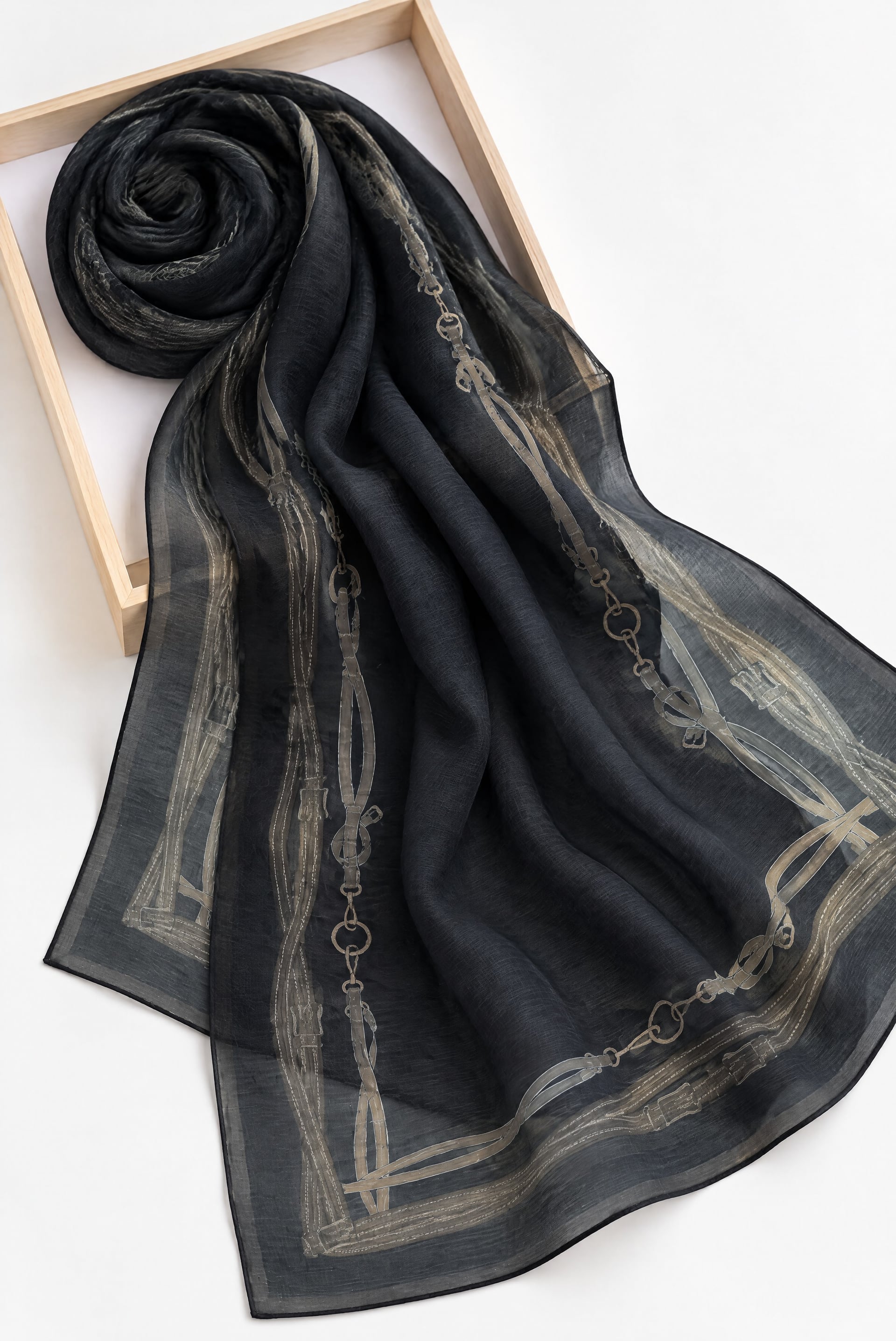 Belt Pattern Silk Scarf - Dark Navy - Podyumplus - by Peralane
