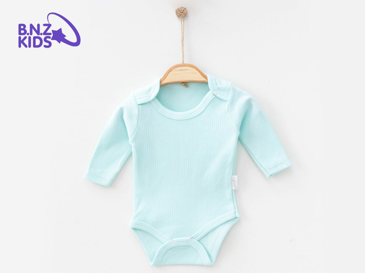 Ribbed Unisex Snap Bodysuit with Envelope Neckline - Light Aqua Blue - Nayinom - by Peralane