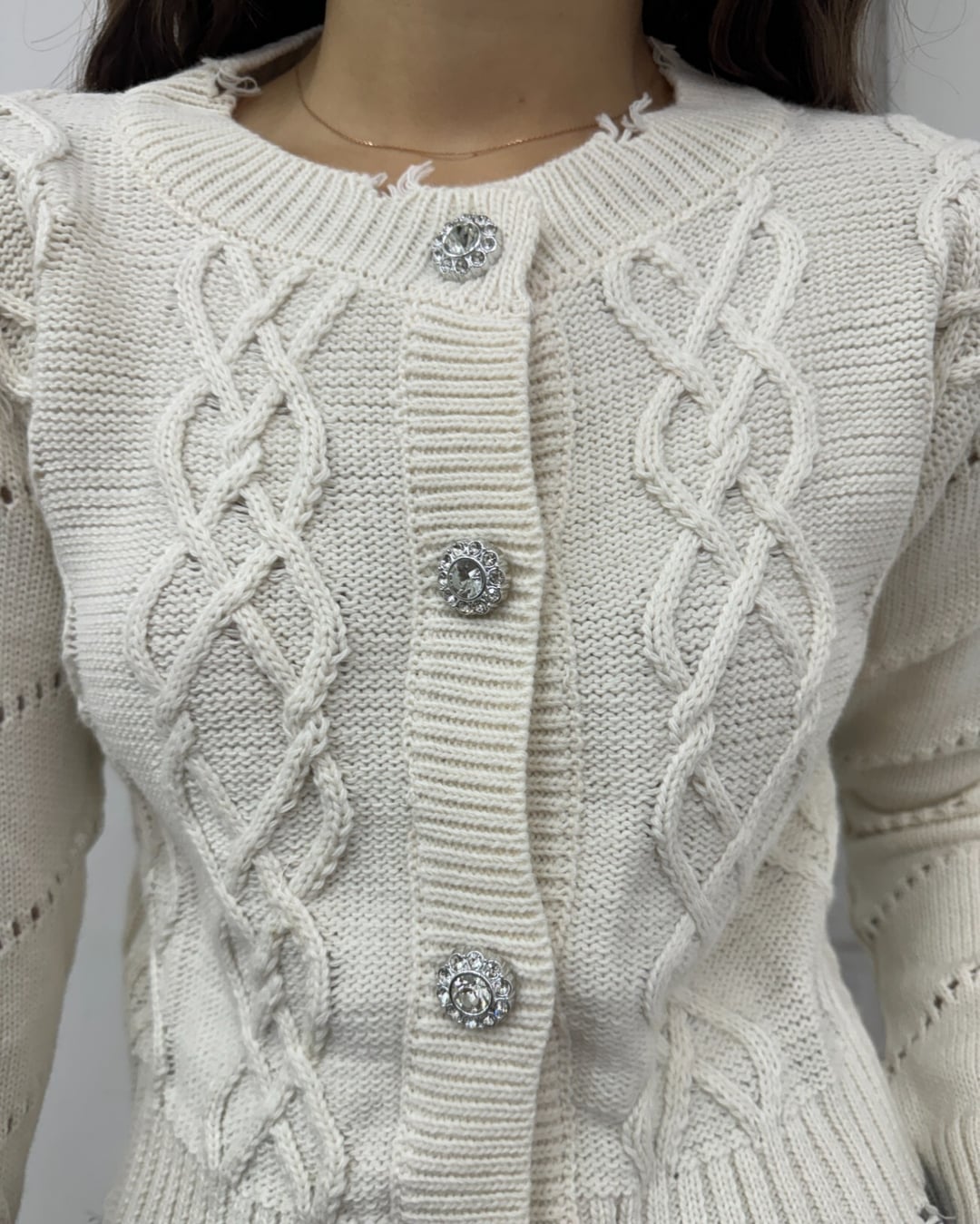 Stone Button Cropped Knit Cardigan - Beige - Podyumplus - by Peralane - photo 6