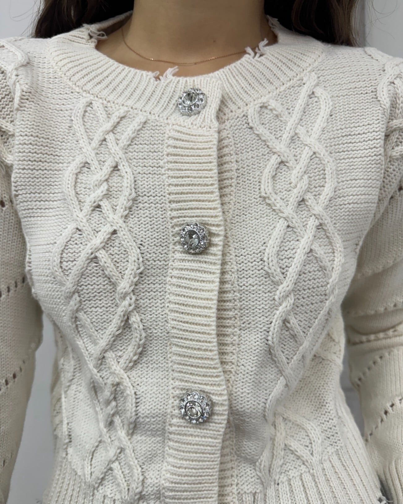 Stone Button Cropped Knit Cardigan - Beige - Podyumplus - by Peralane - photo 6
