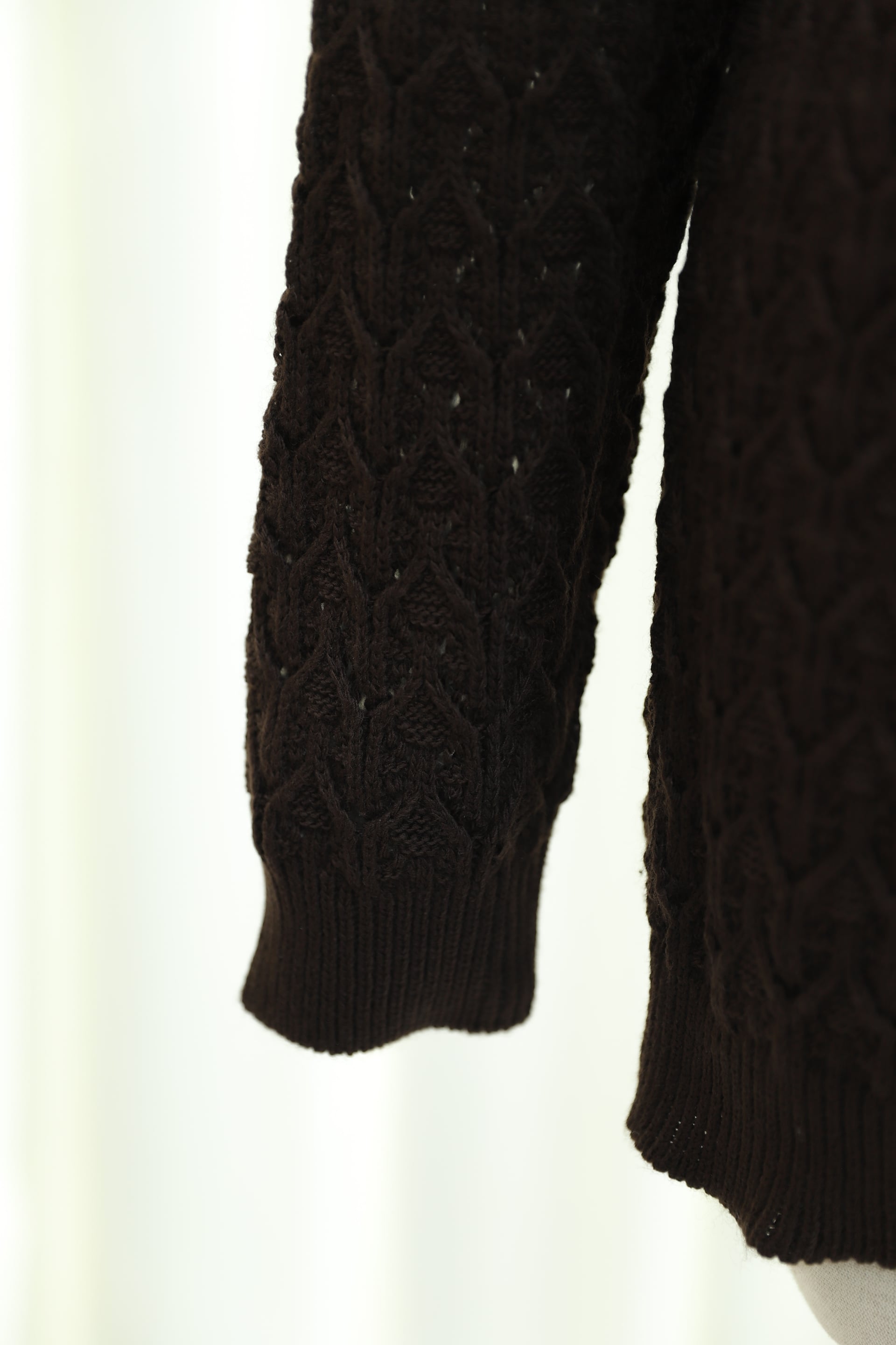 Ajour Patterned Relaxed Fit Knit Cardigan - Dark Brown - Podyumplus - by Peralane - photo 6