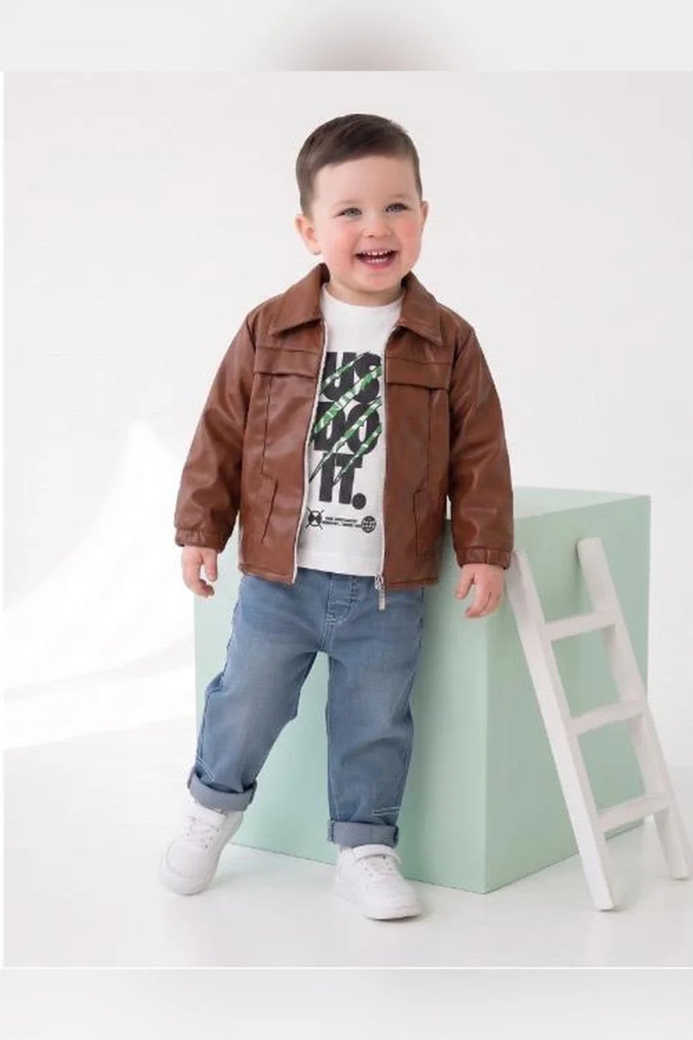 Boys' 3-Piece Set with Faux Leather Jacket - Brown - Has Bereket - by Peralane