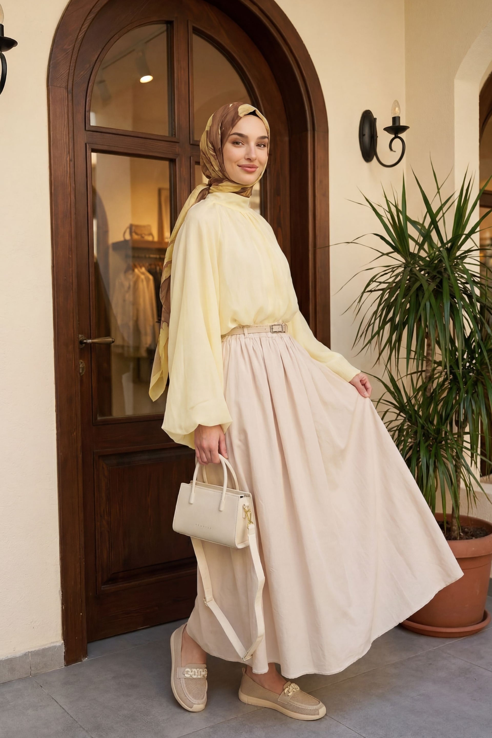Spanish Sleeve Lined Tulle Modal Blouse - Pale Yellow - Podyumplus - by Peralane - photo 6