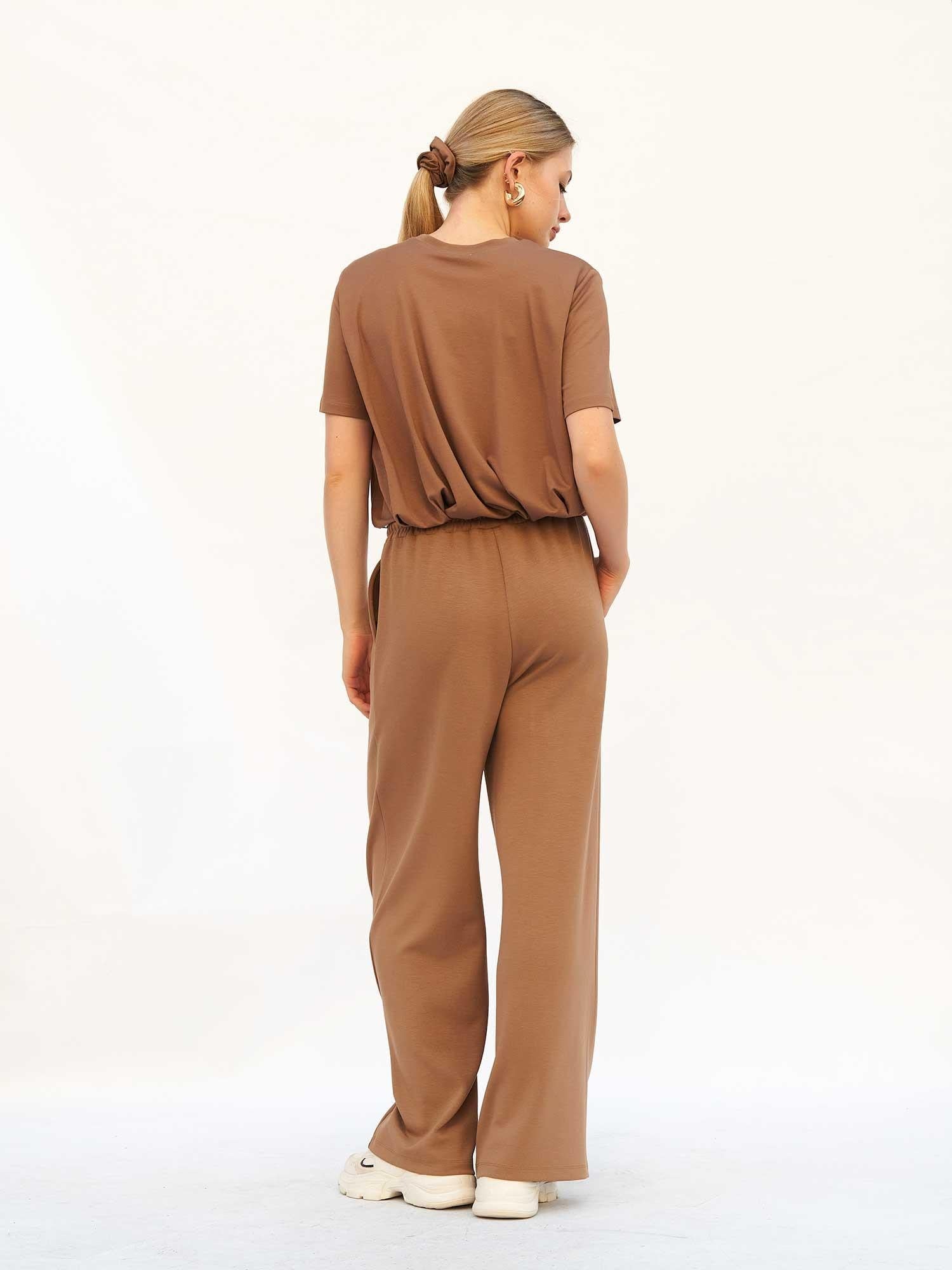 Drawstring Waist Wide-Leg Loungewear Trousers - Taupe Brown - Lefon - by Peralane - photo 3