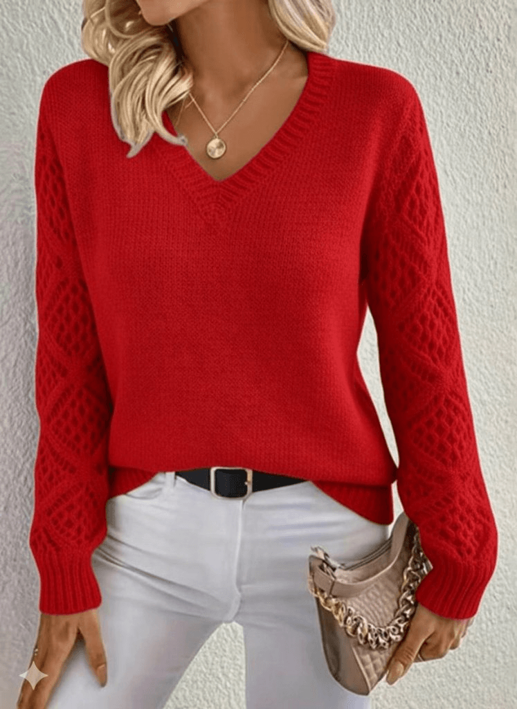 Women's Long Sleeve V-Neck Diamond Pattern Knit Sweater - Janes - by Peralane - photo 3