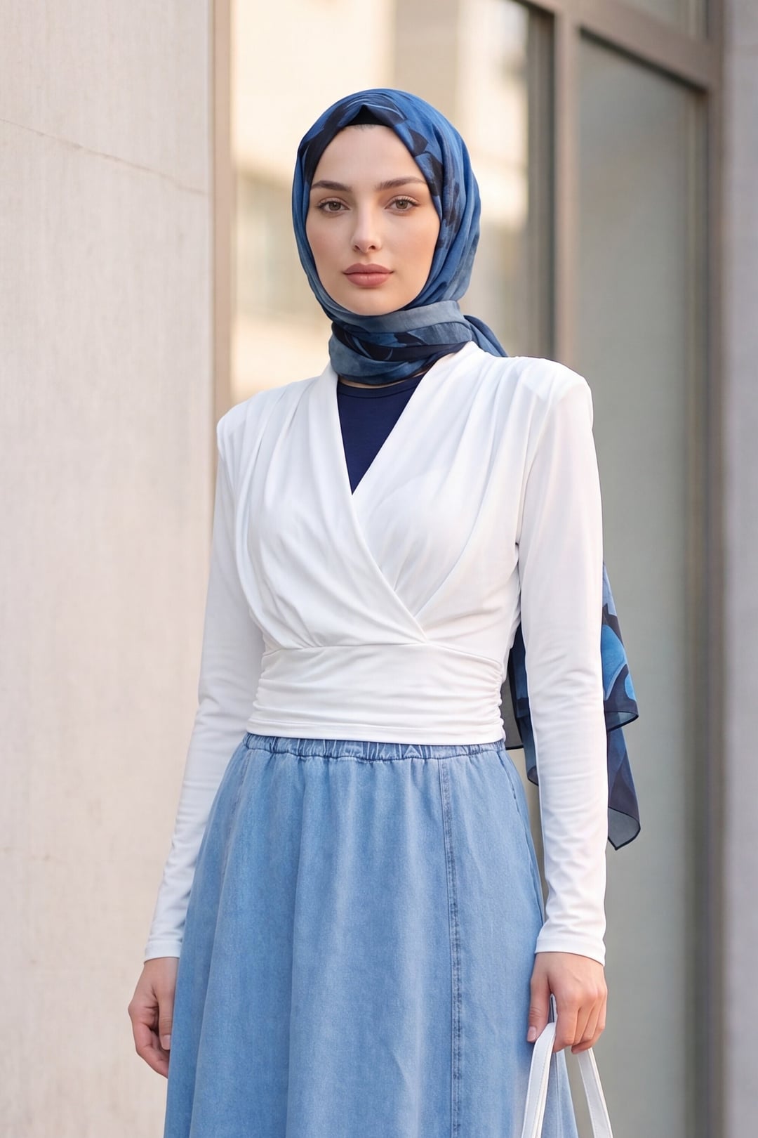 White Wrap-Style Padded Shoulder Blouse with Draped Details - Podyumplus - by Peralane