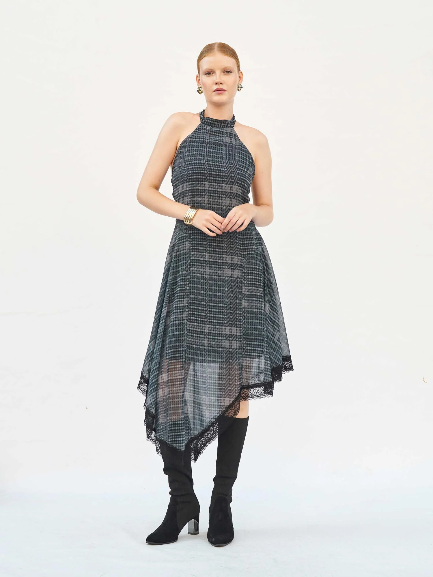 Lace Trim Plaid Maxi Dress - Lefon - by Peralane - photo 5
