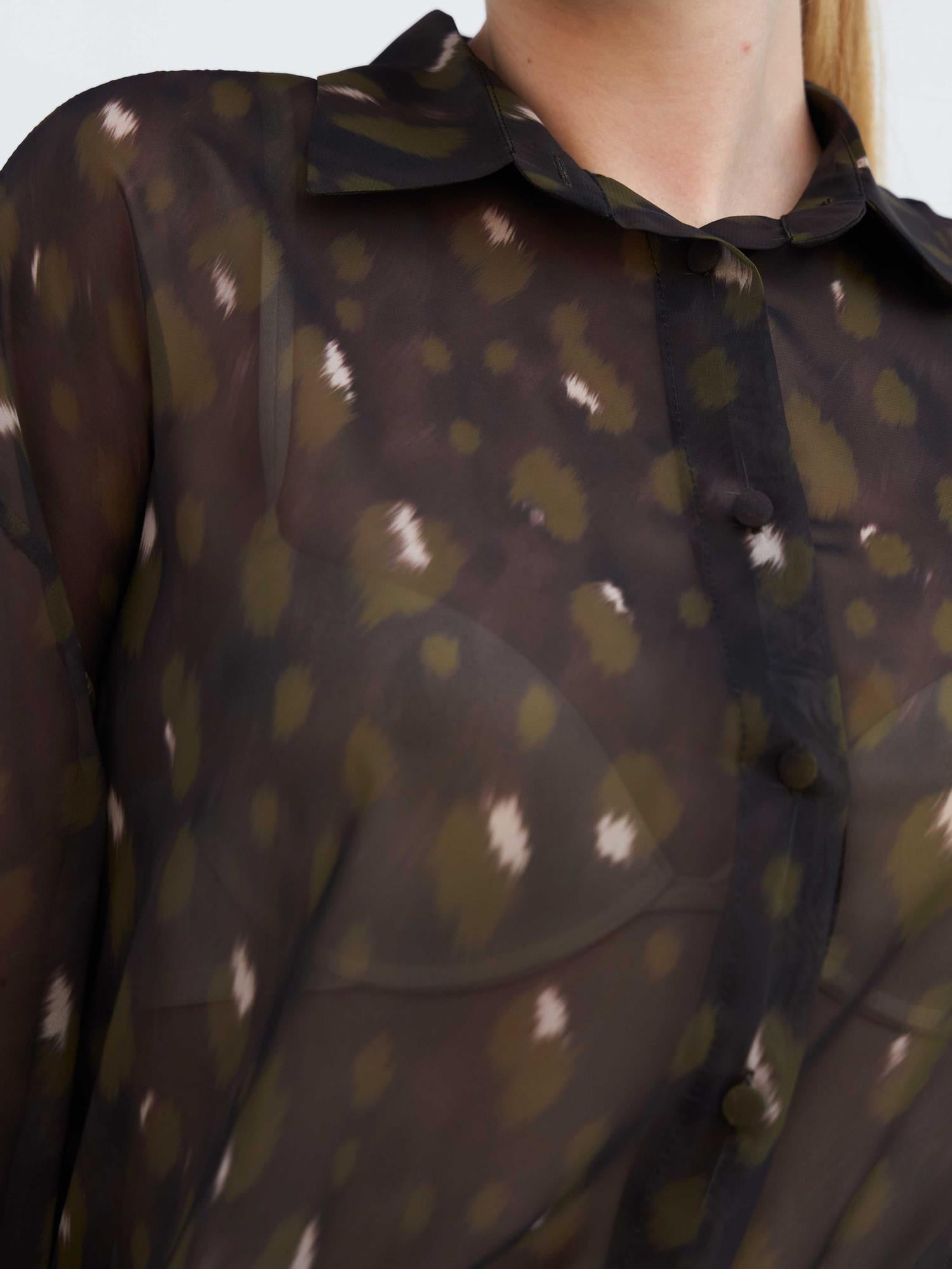 Women's Sheer Abstract Print Blouse with Collar and Button Front - Lefon - by Peralane - photo 8