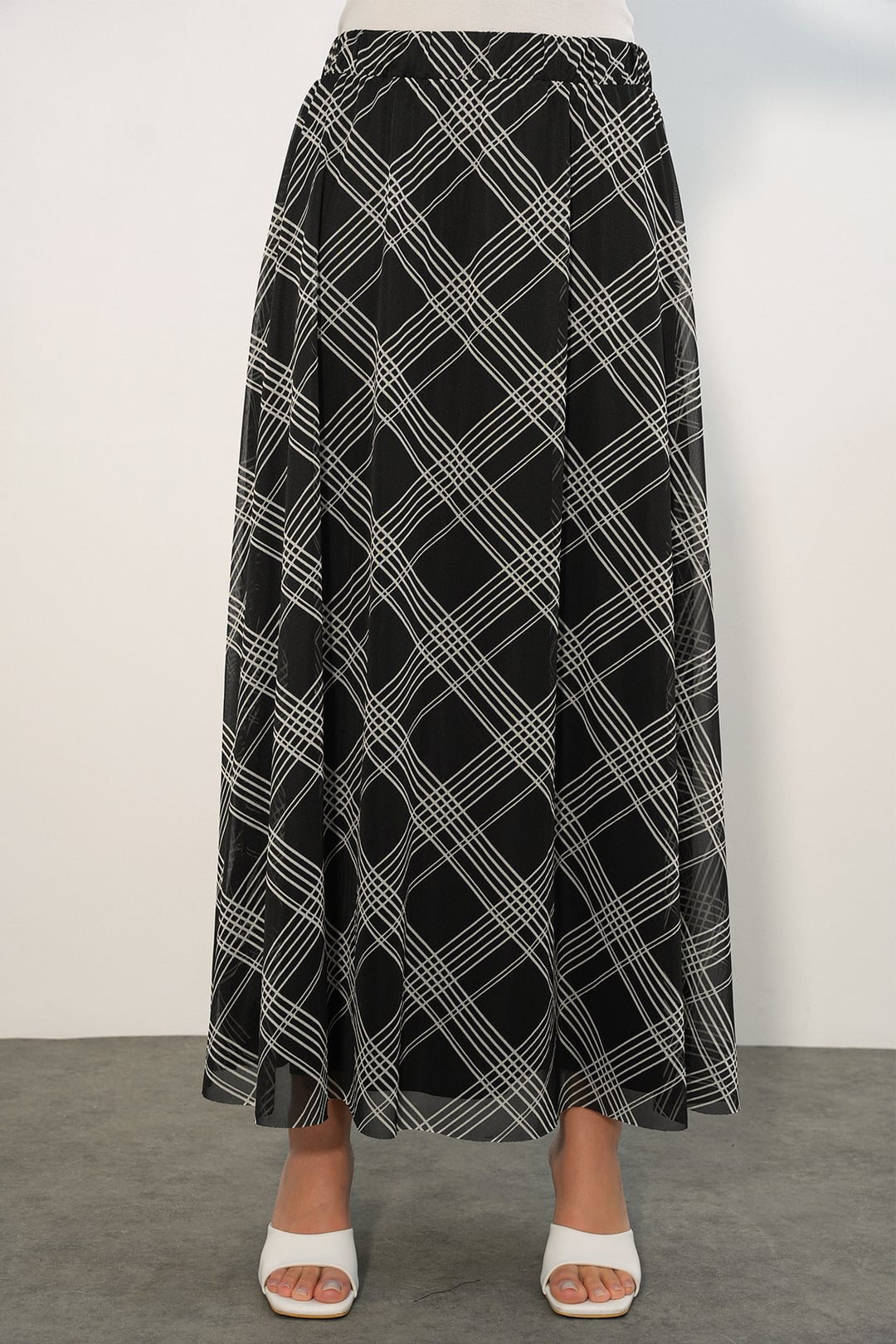 Women's Black Abstract Plaid Maxi Skirt with Lining - Bigdart - by Peralane - photo 3