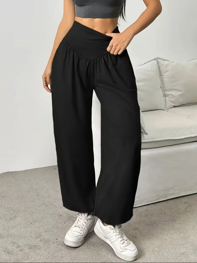 Women's High-Waist Wide-Leg Twisted Waistband Trousers in Black - Janes - by Peralane - photo 5