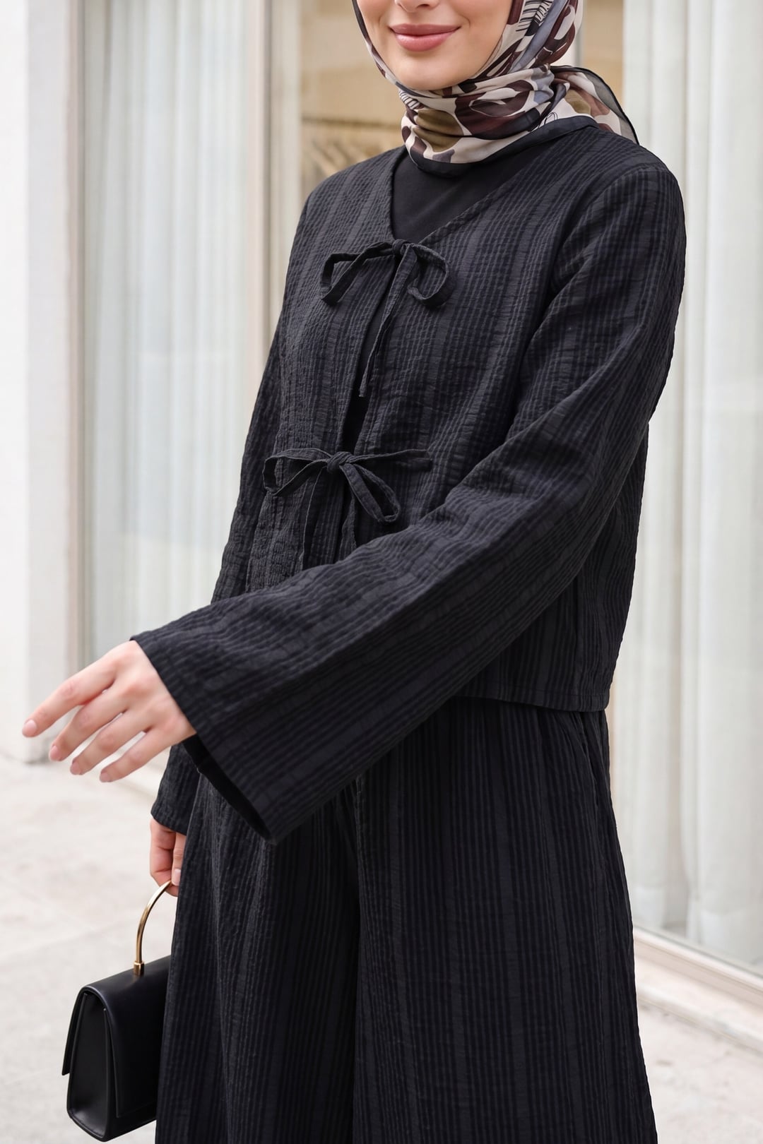 Black Lace-Up Front Kimono Set with Lined Skirt - Podyumplus - by Peralane - photo 2