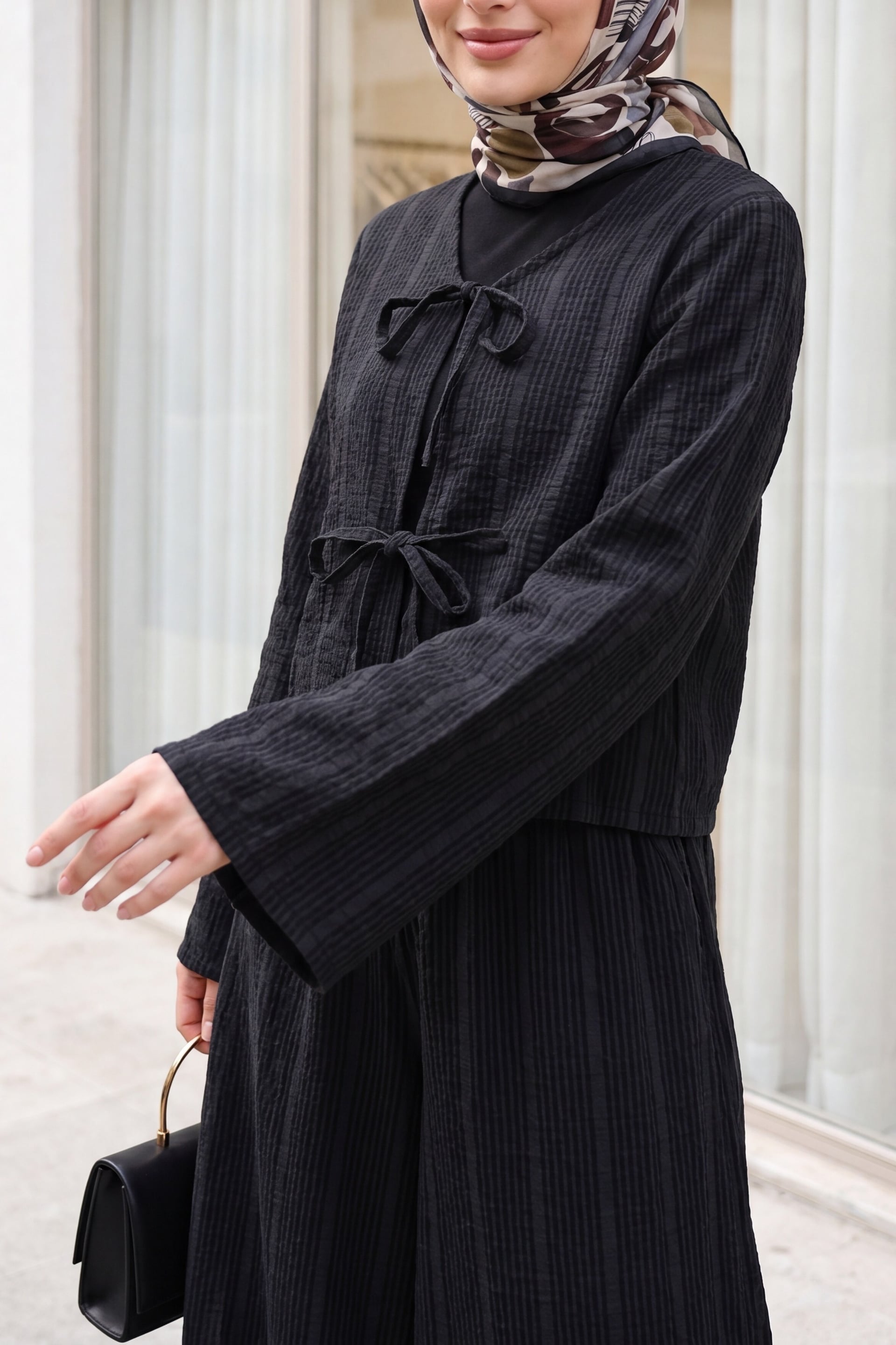 Black Lace-Up Front Kimono Set with Lined Skirt - Podyumplus - by Peralane - photo 2