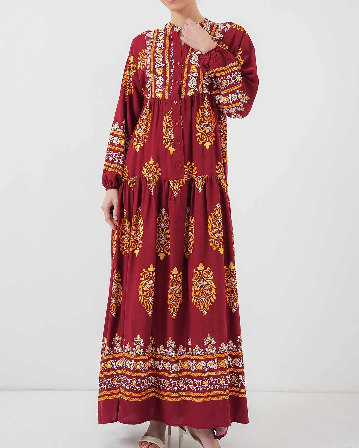 Women's Modest Dress with Authentic Pattern - Wine Red - Bigdart - by Peralane - photo 5