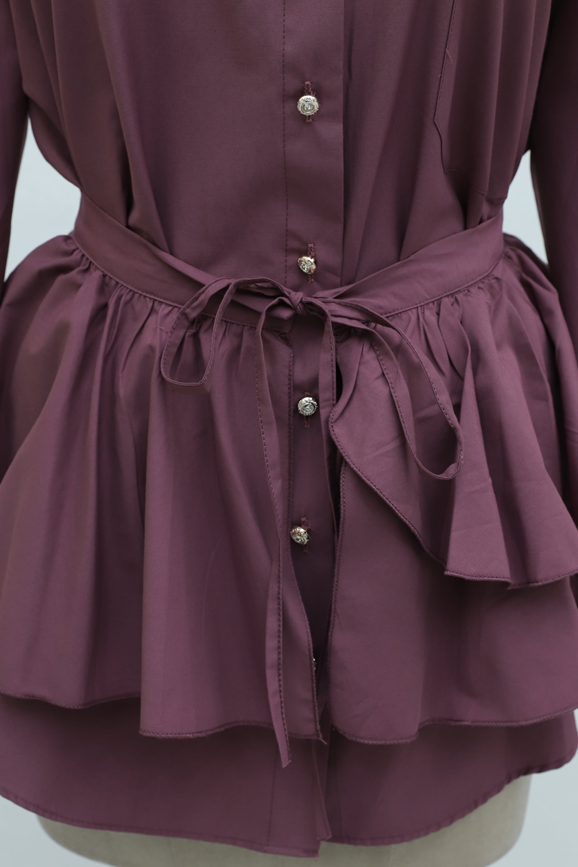 Cape Detail Buttoned Oval Cut Poplin Tunic - Cherry - Podyumplus - by Peralane - photo 8