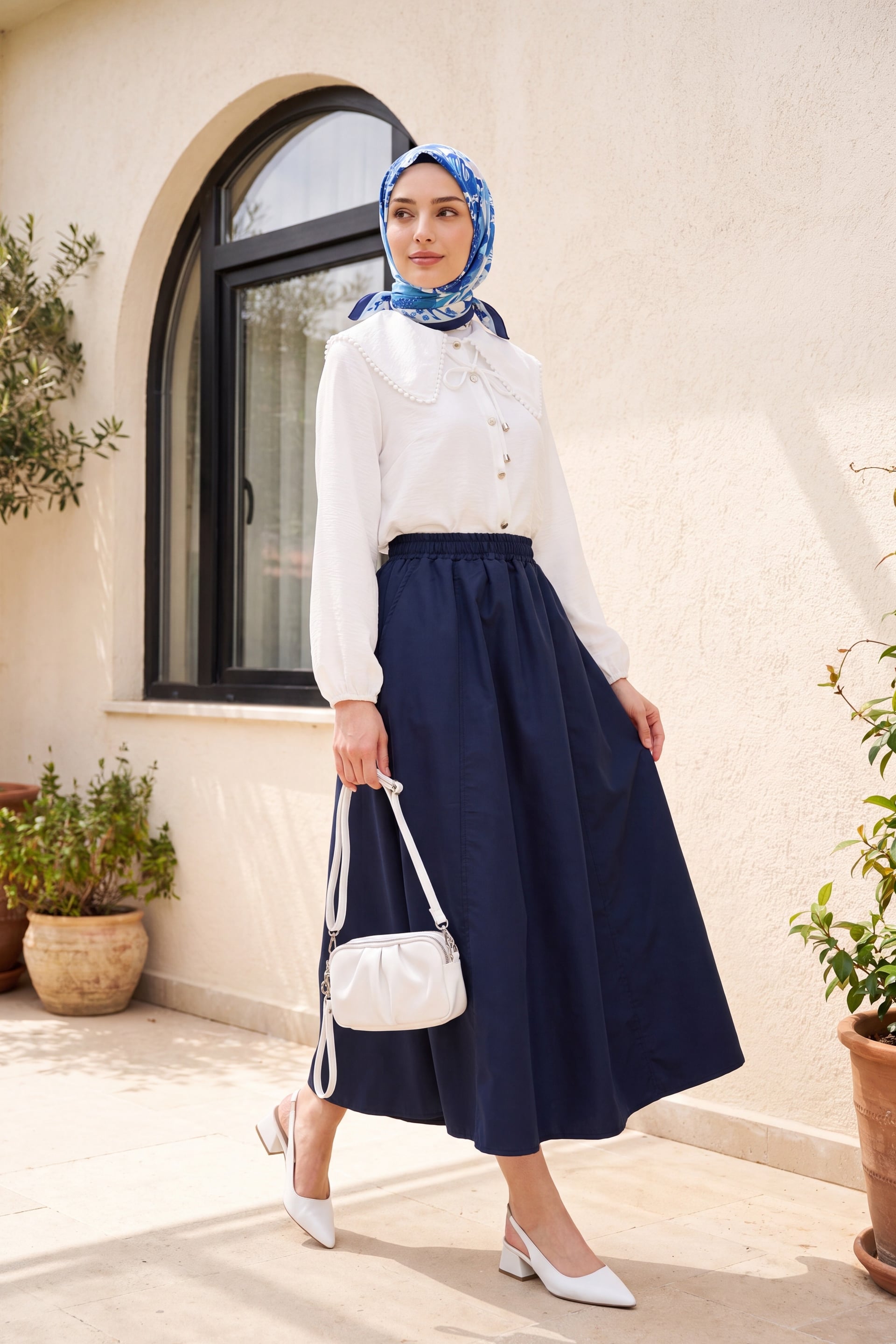 Navy Blue Elasticated Waist Pocket Parachute Skirt - Podyumplus - by Peralane - photo 5