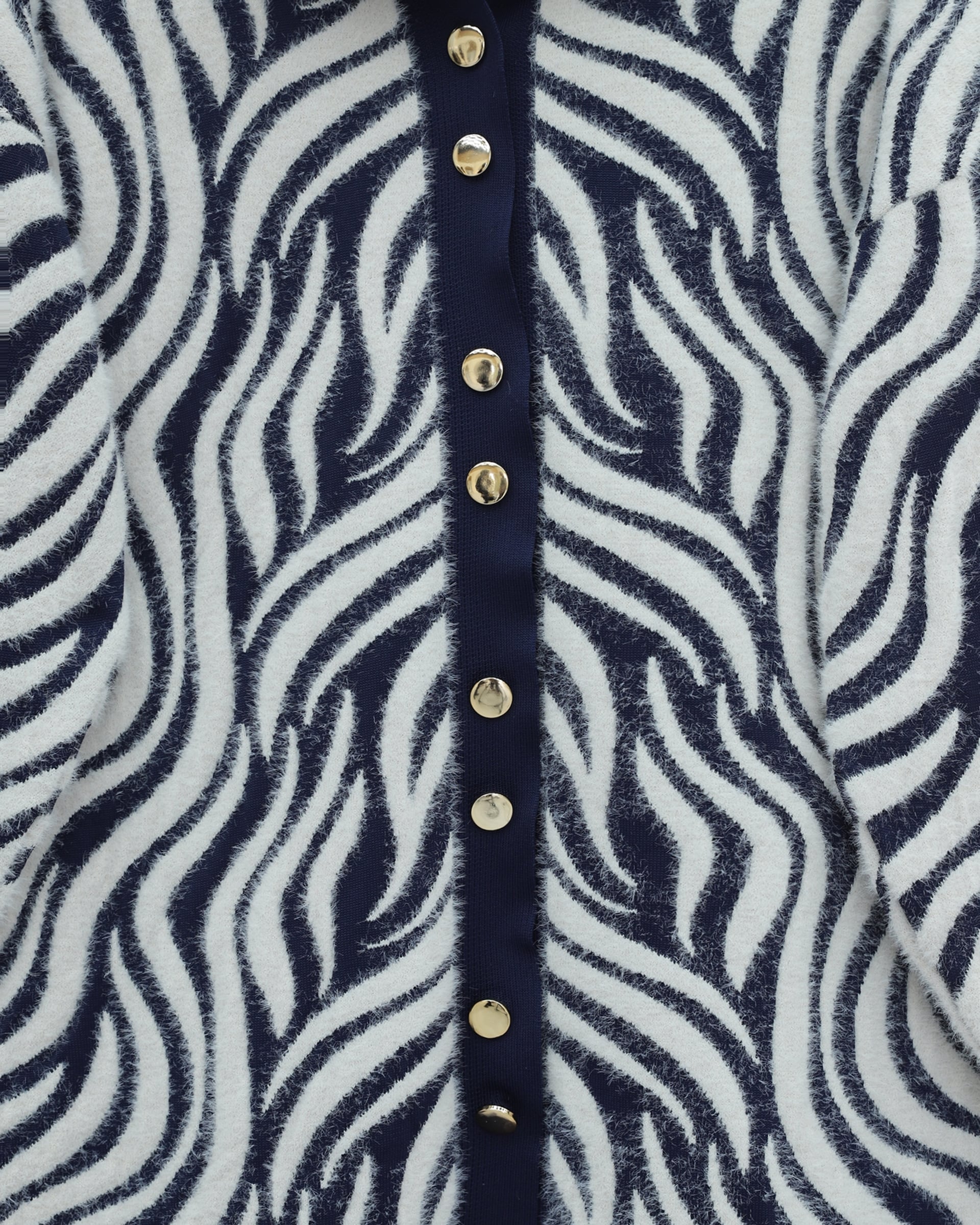 Buttoned Zebra Print Fringed Knit Cardigan - Navy - Podyumplus - by Peralane - photo 5
